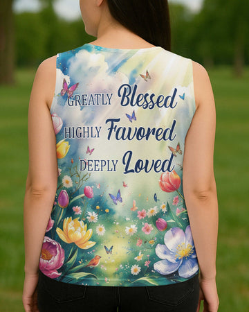 Greatly Blessed Highly Favored Deeply Loved All Over Print V-neck Tank Top
