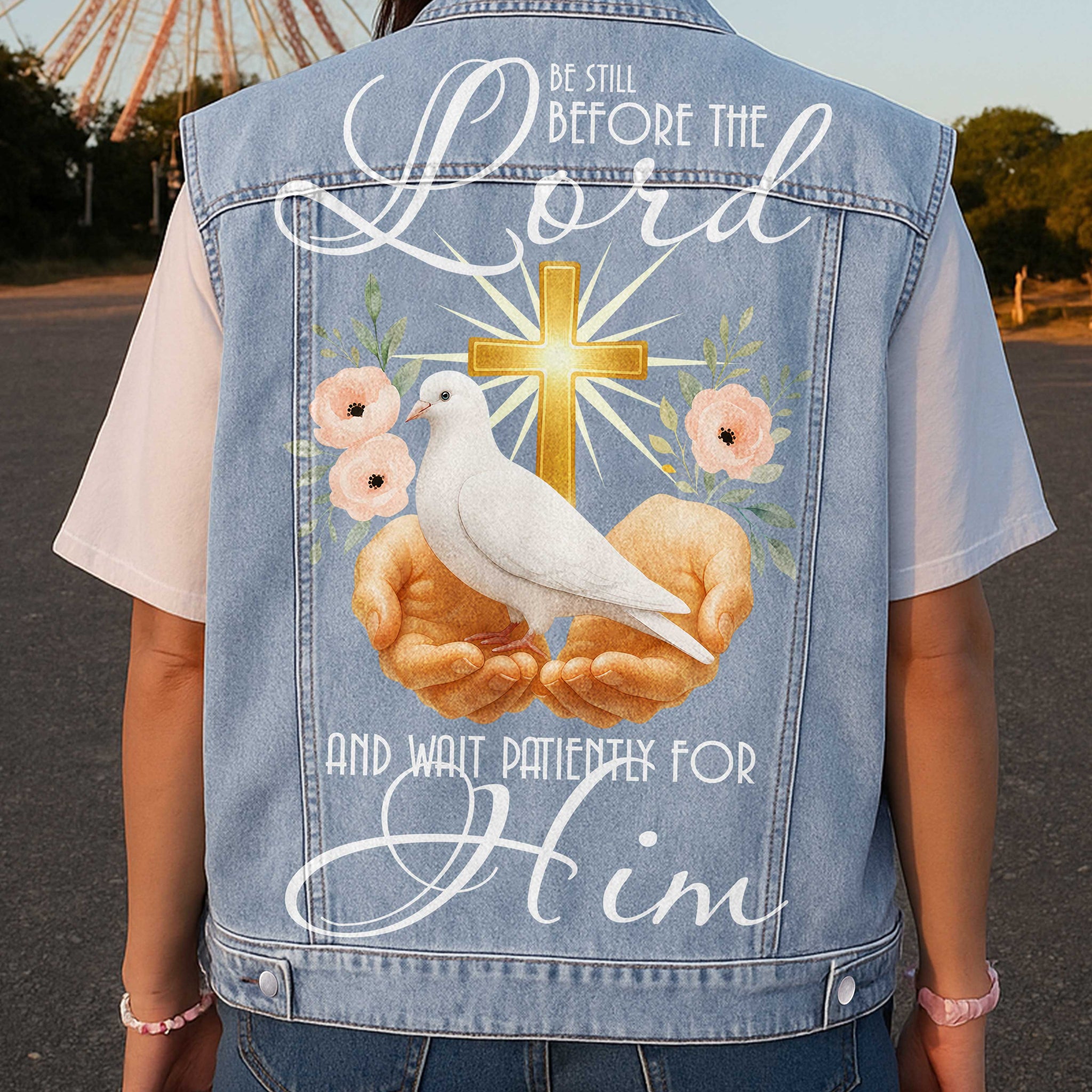 Be Still Before The Lord Sleeveless Denim Jacket