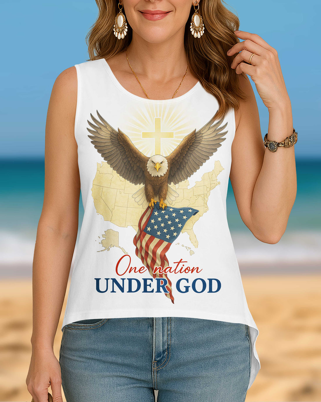 One Nation Under God Cut Out Wrap Back Tank Top