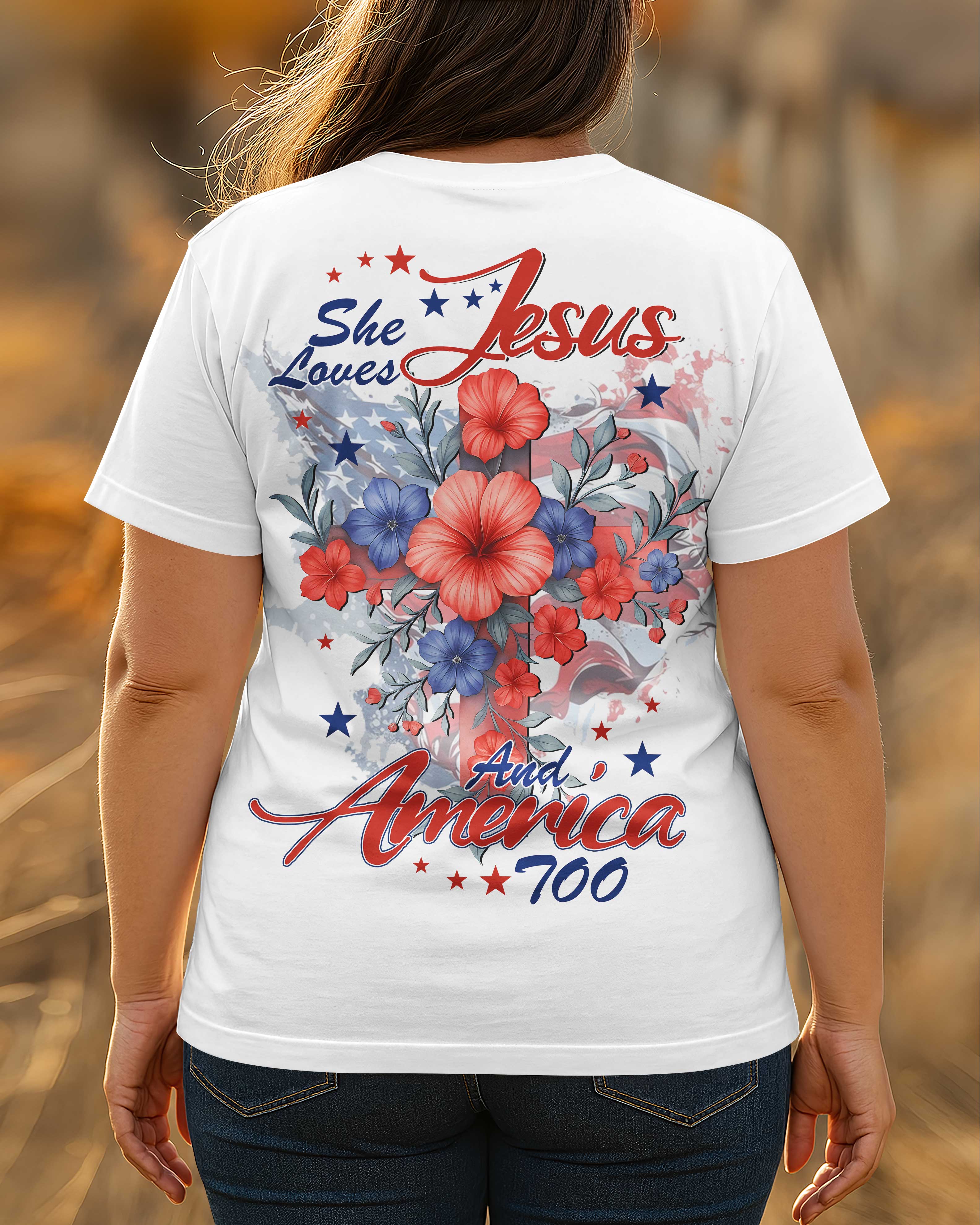 She Loves Jesus And America Too All Over Print T-Shirt