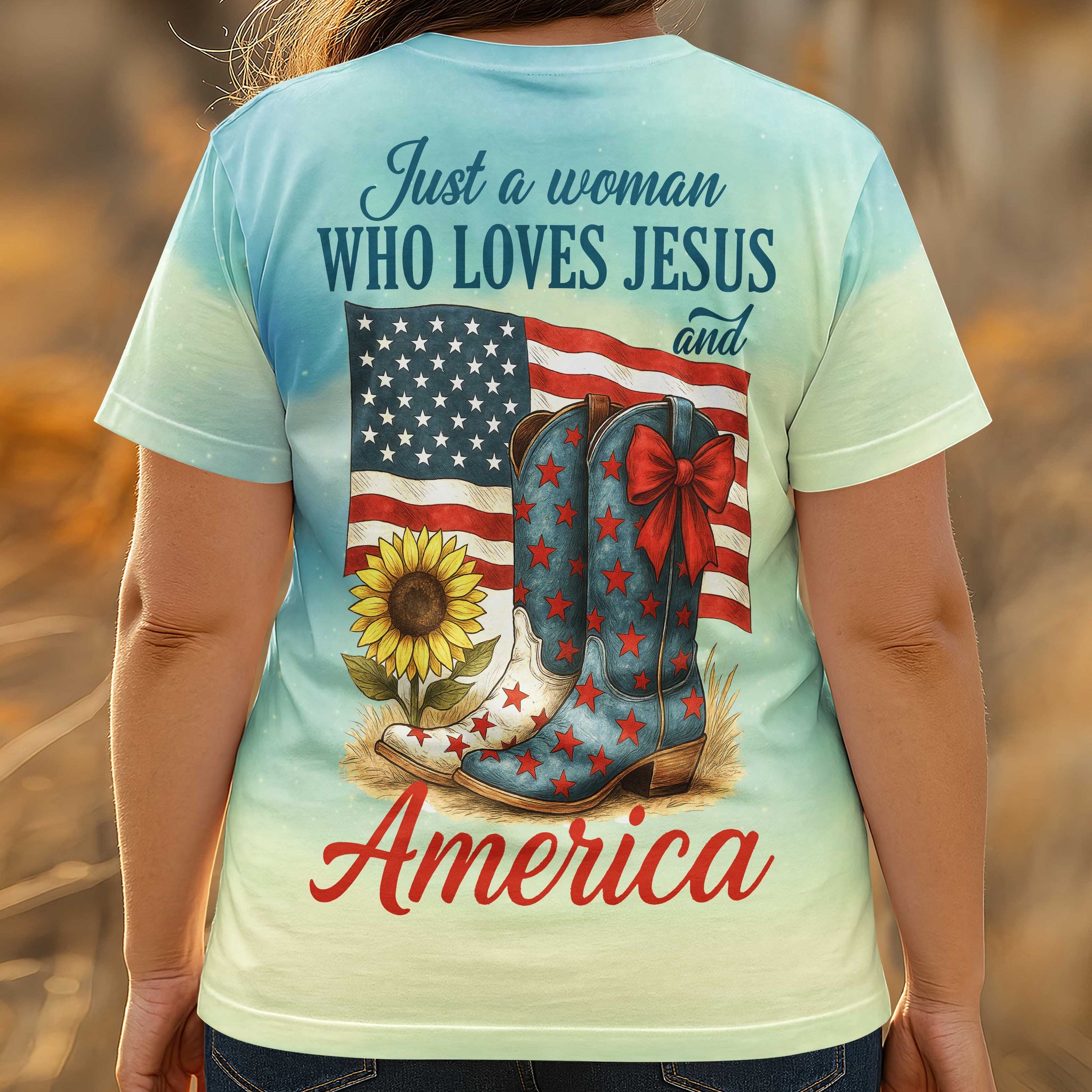 Just A Woman Who Loves Jesus And America All Over Print T-Shirt