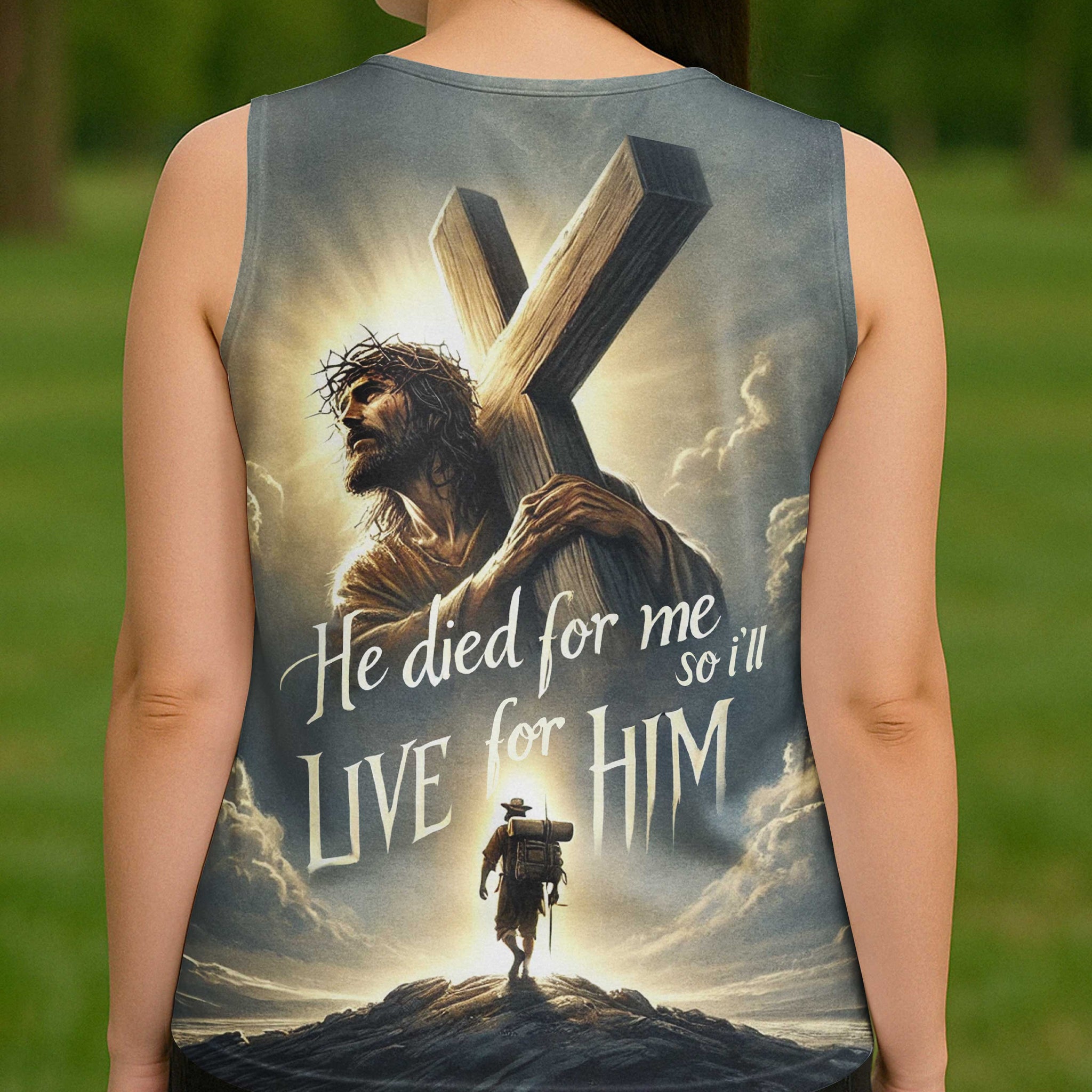 He Died For Me So I'll Live For Him All Over Print V-neck Tank Top