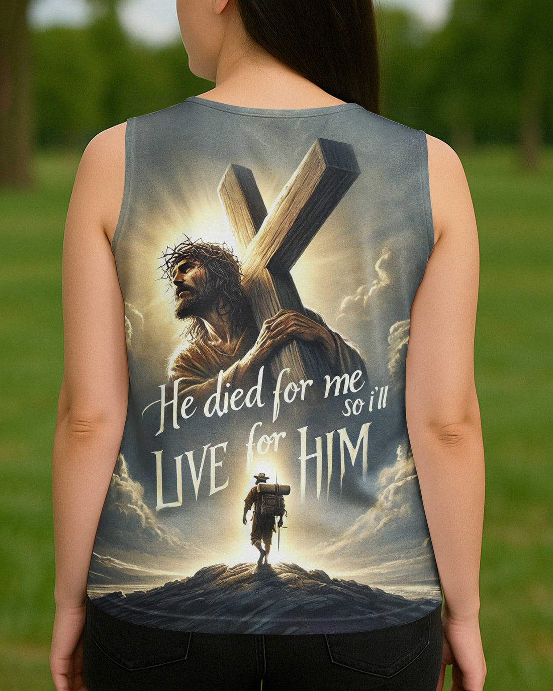 He Died For Me So I'll Live For Him All Over Print V-neck Tank Top
