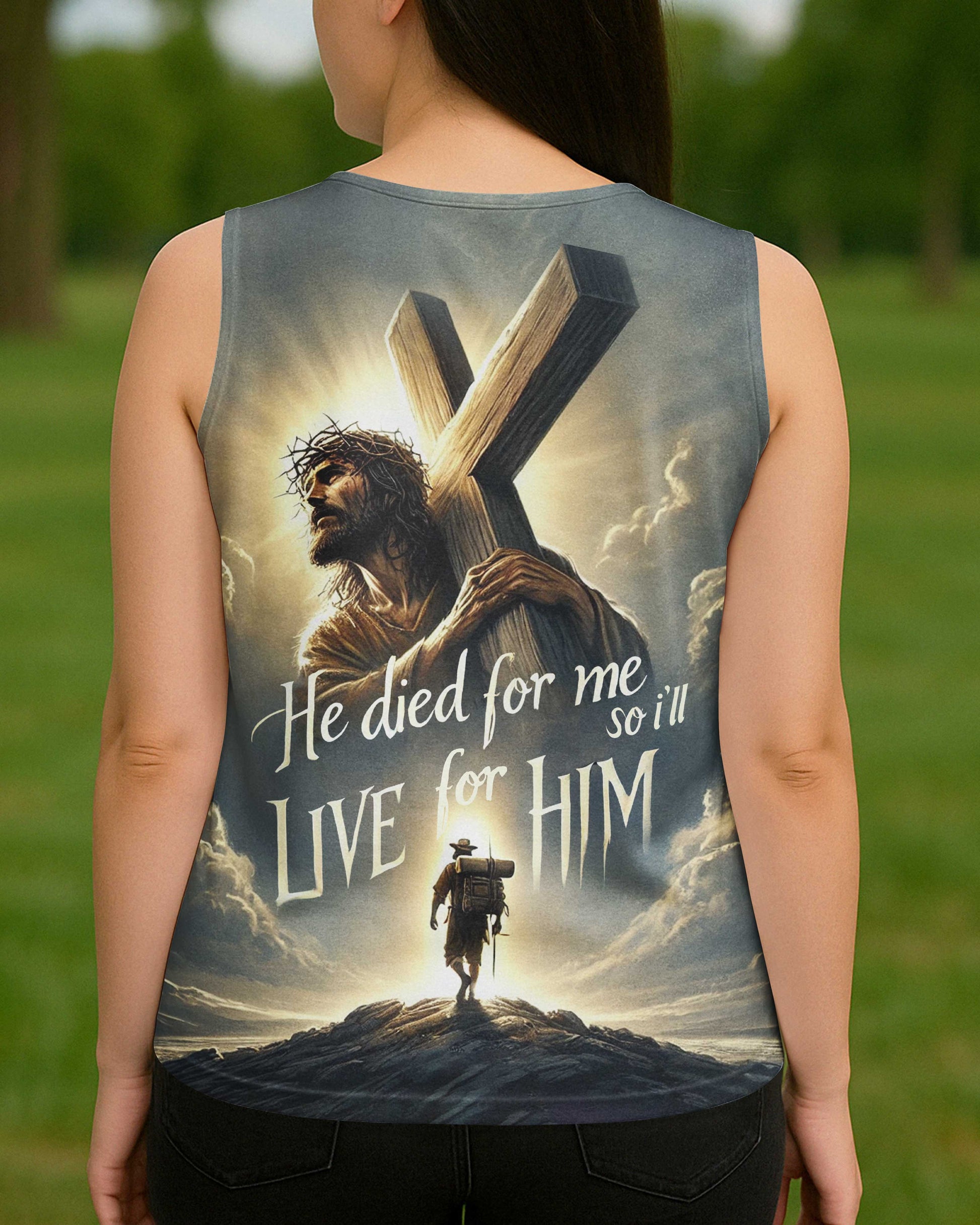 He Died For Me So I'll Live For Him All Over Print V-neck Tank Top