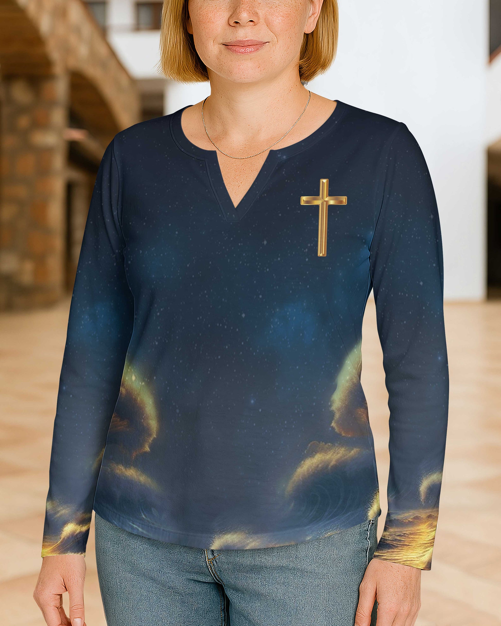 Your Word Is A Lamp To My Feet A Light For My Path All Over Print V-neck Long Sleeves Shirt