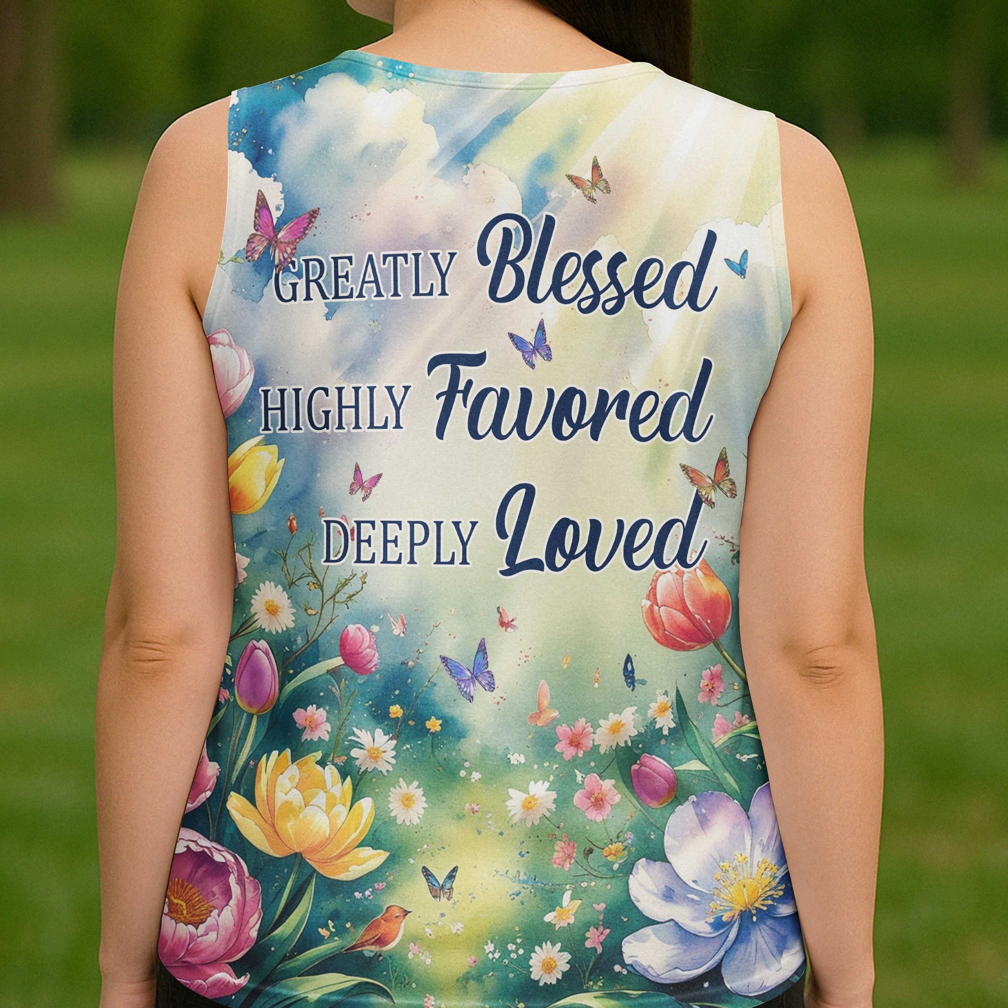 Greatly Blessed Highly Favored Deeply Loved All Over Print V-neck Tank Top