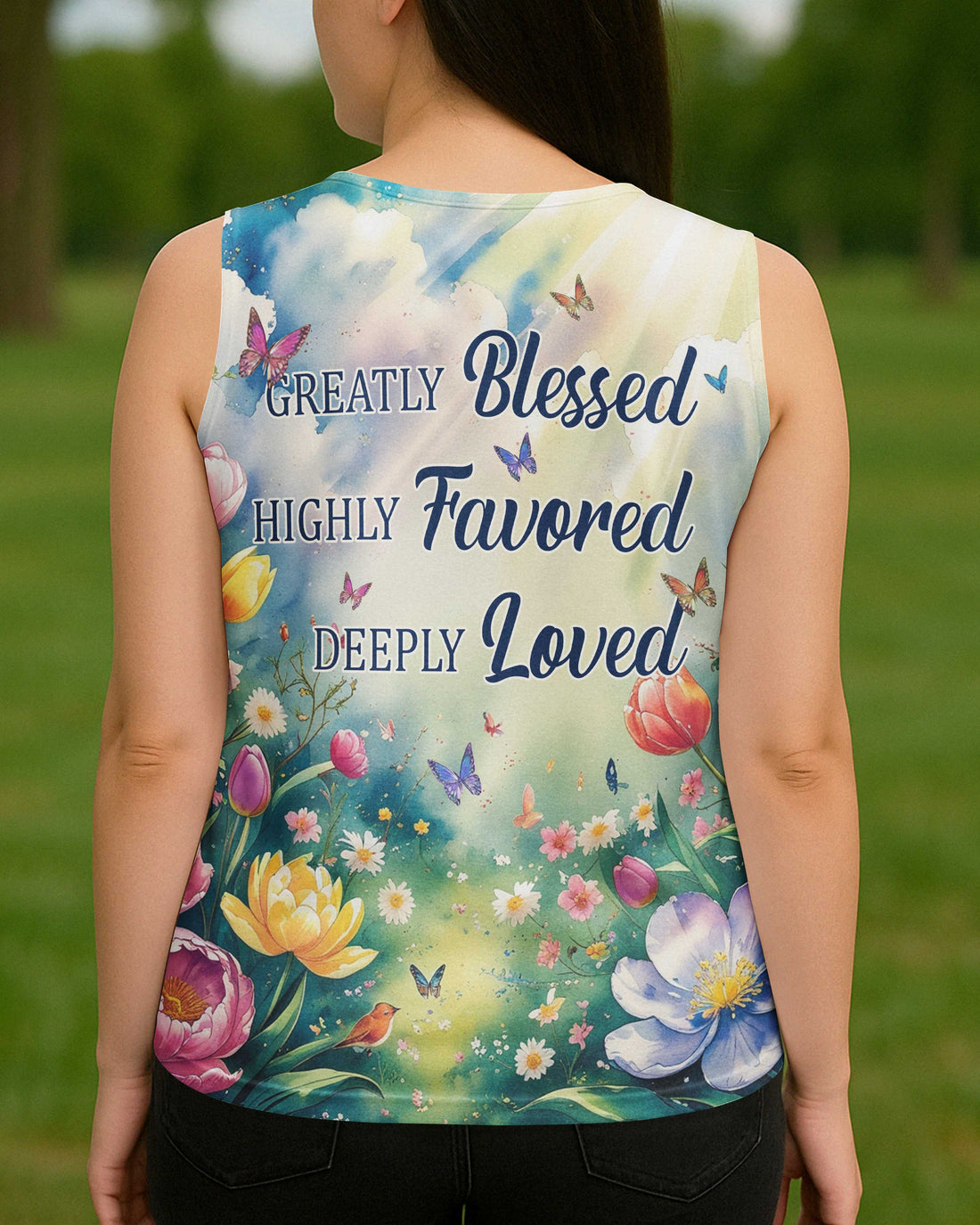 Greatly Blessed Highly Favored Deeply Loved All Over Print V-neck Tank Top