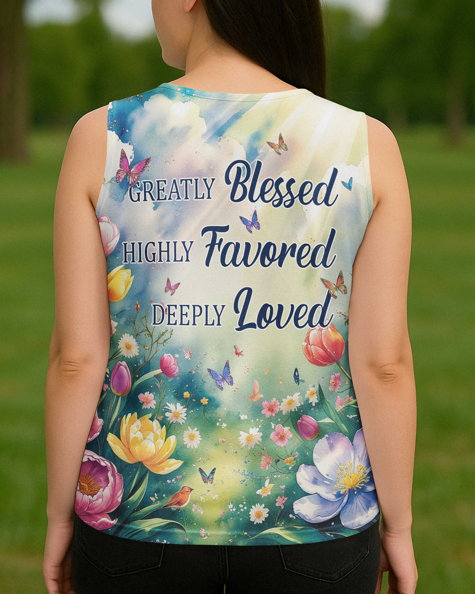 Greatly Blessed Highly Favored Deeply Loved All Over Print V-neck Tank Top