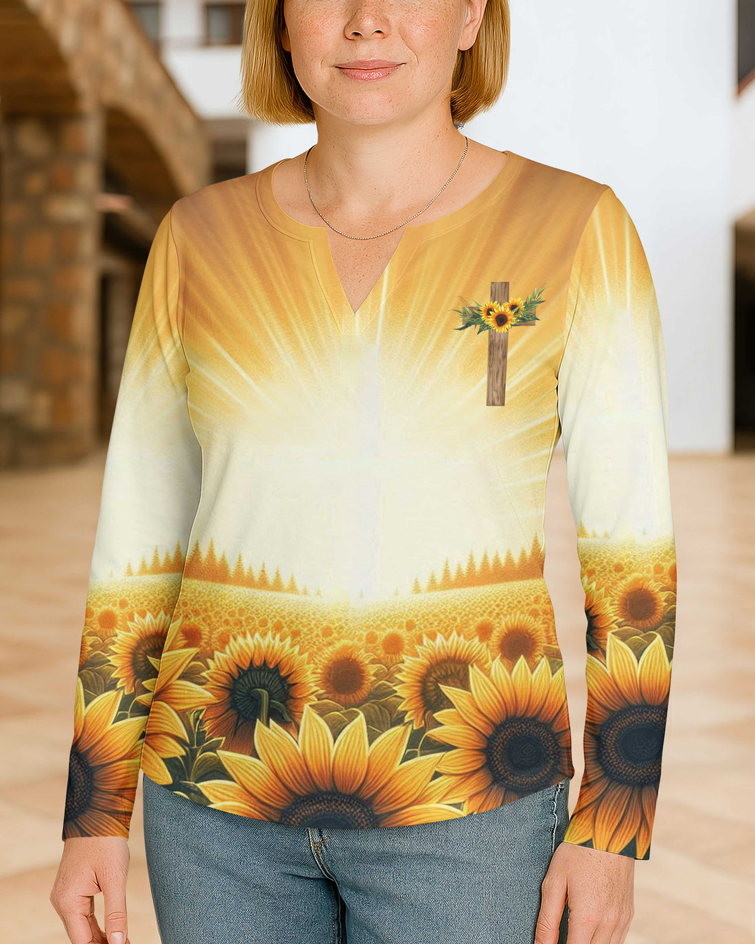God's Grace Is Sufficient For Me All Over Print V-neck Long Sleeves Shirt
