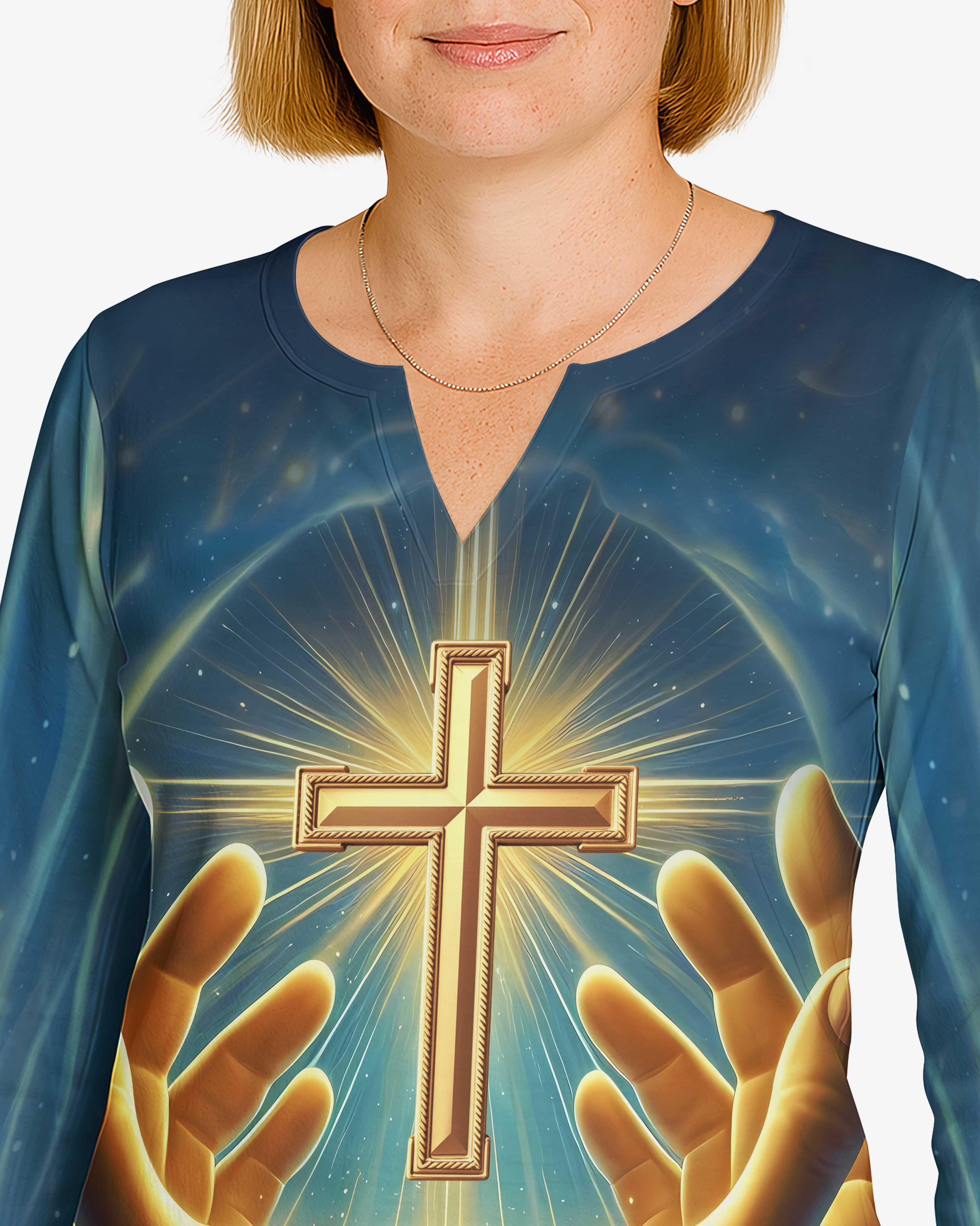 Commit Your Way To The Lord Trust In Him All Over Print V-neck Long Sleeves Shirt