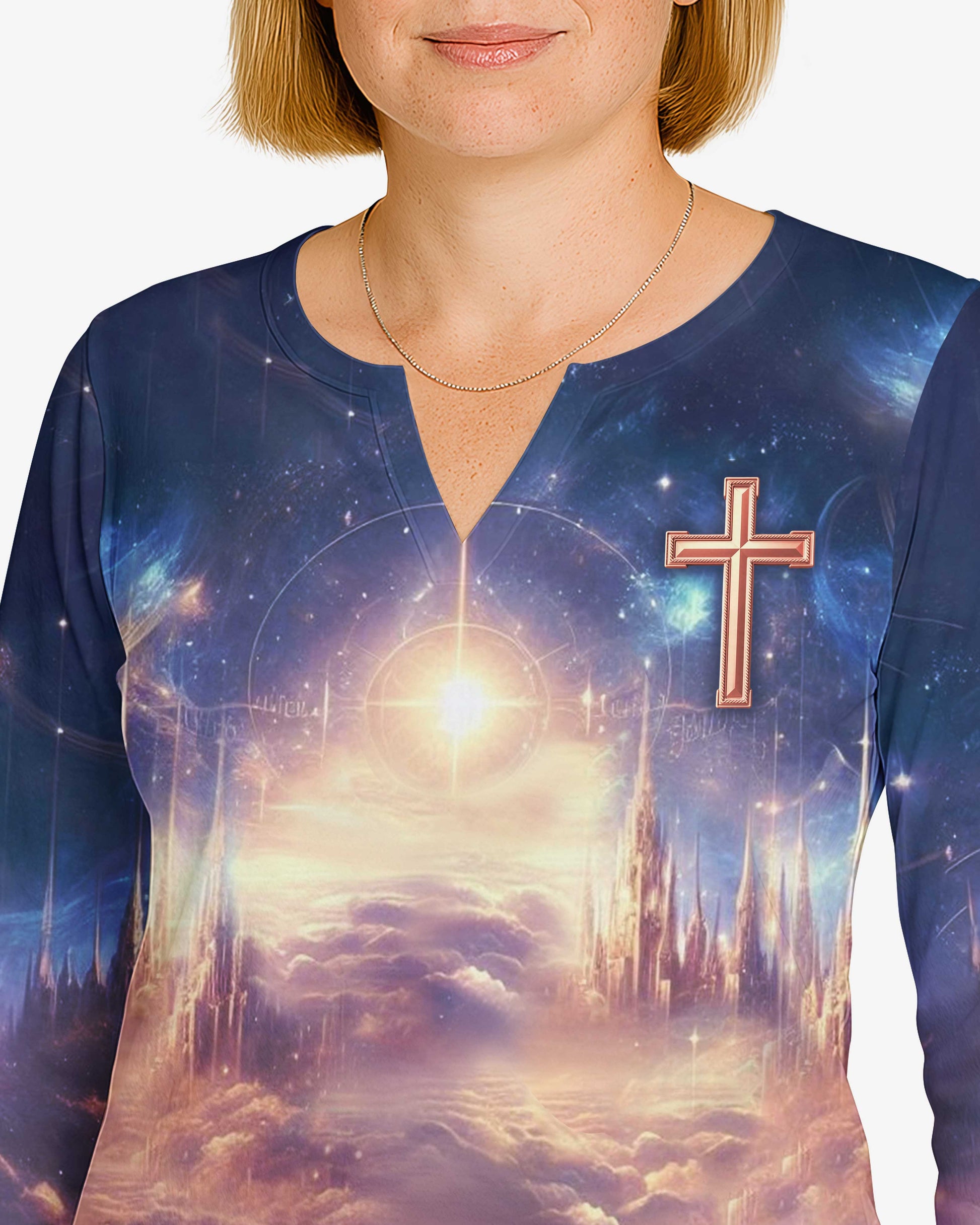 Seek First The Kingdom Of God All Over Print V-neck Long Sleeves Shirt