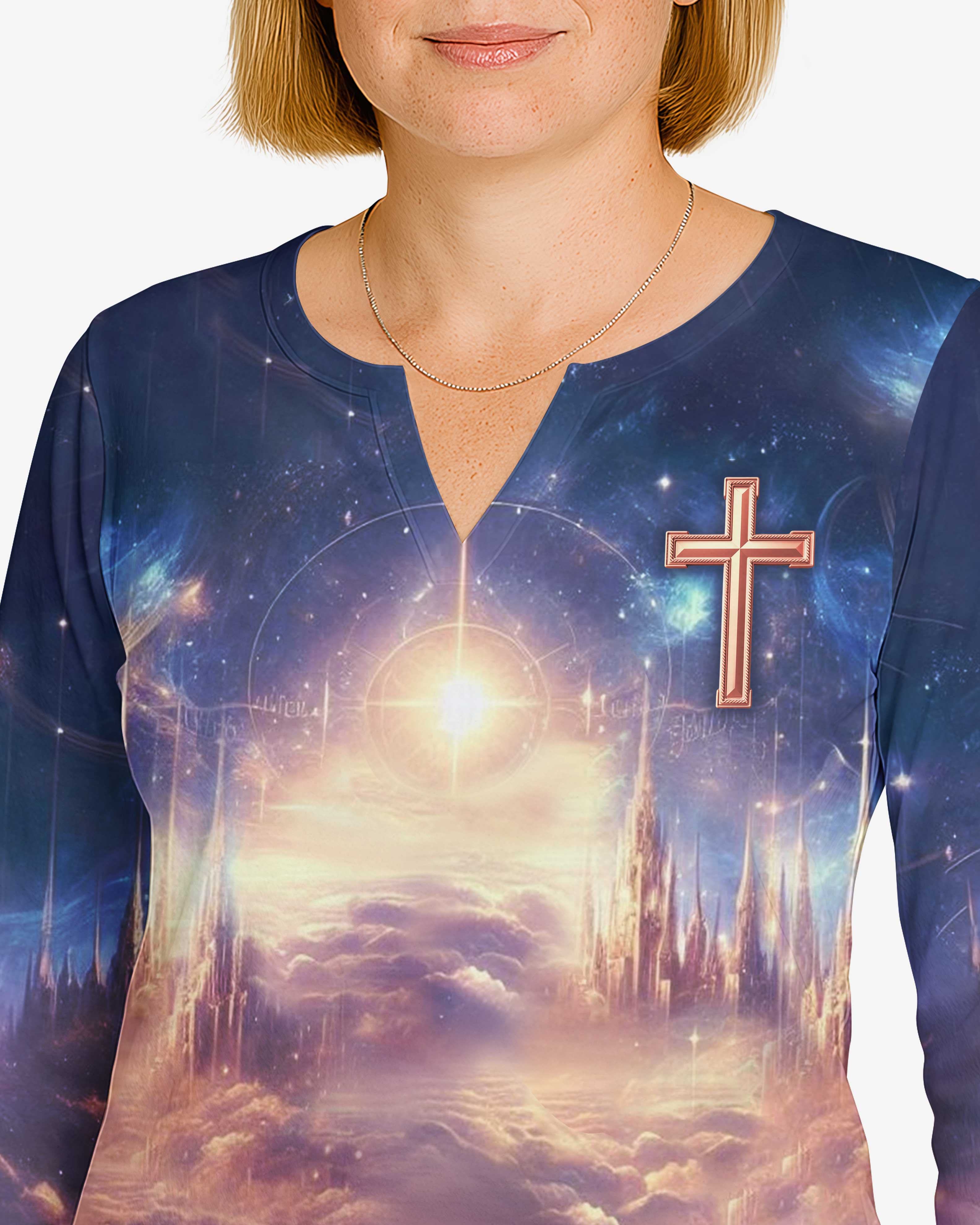 Seek First The Kingdom Of God All Over Print V-neck Long Sleeves Shirt