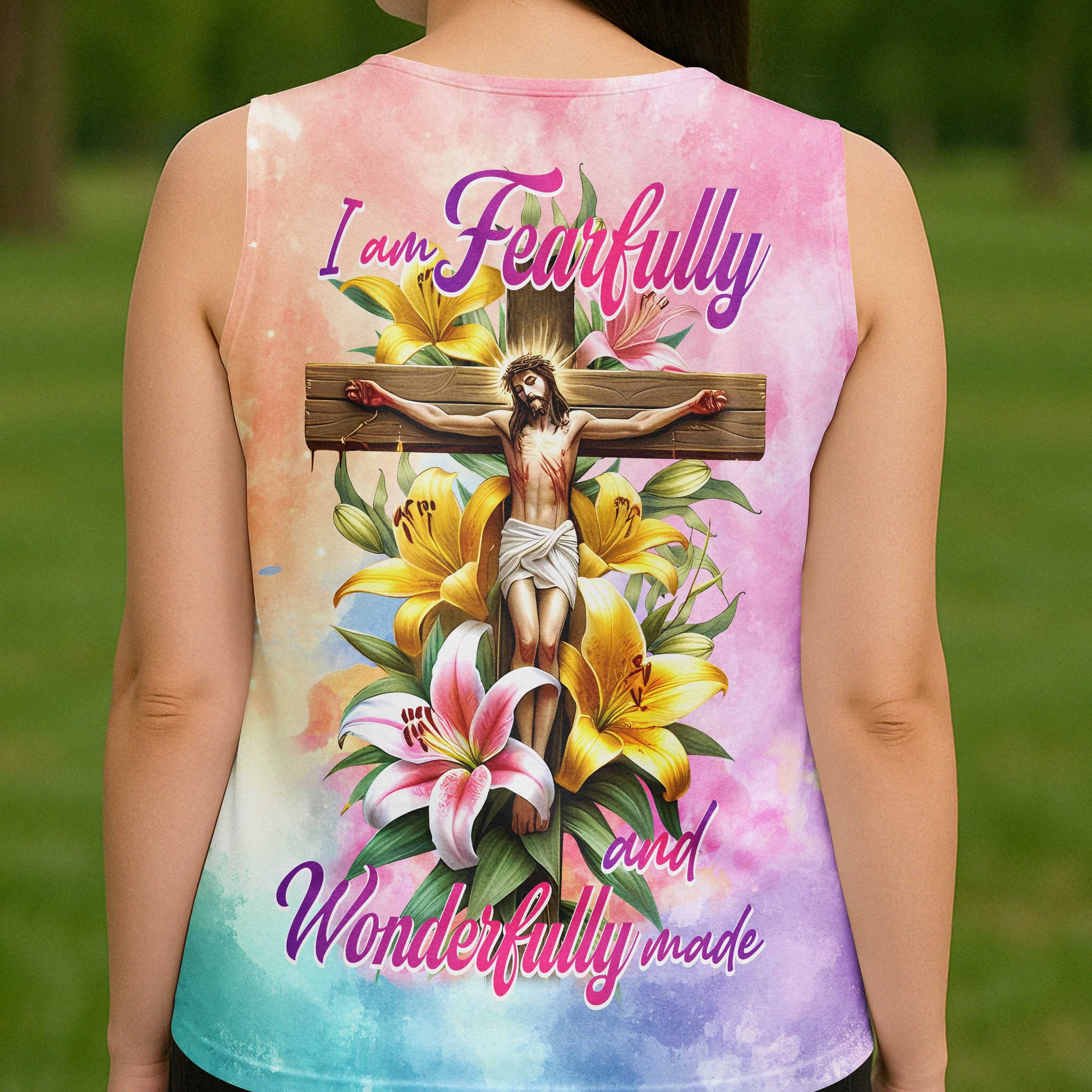 I Am Fearfully And Wonderfully Made All Over Print V-neck Tank Top