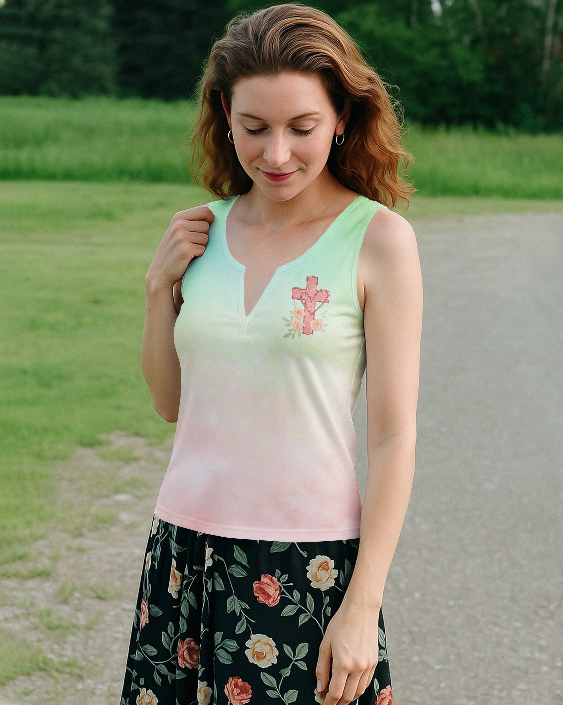 Just a Mama Who Loves Jesus All Over Print V-neck Tank Top