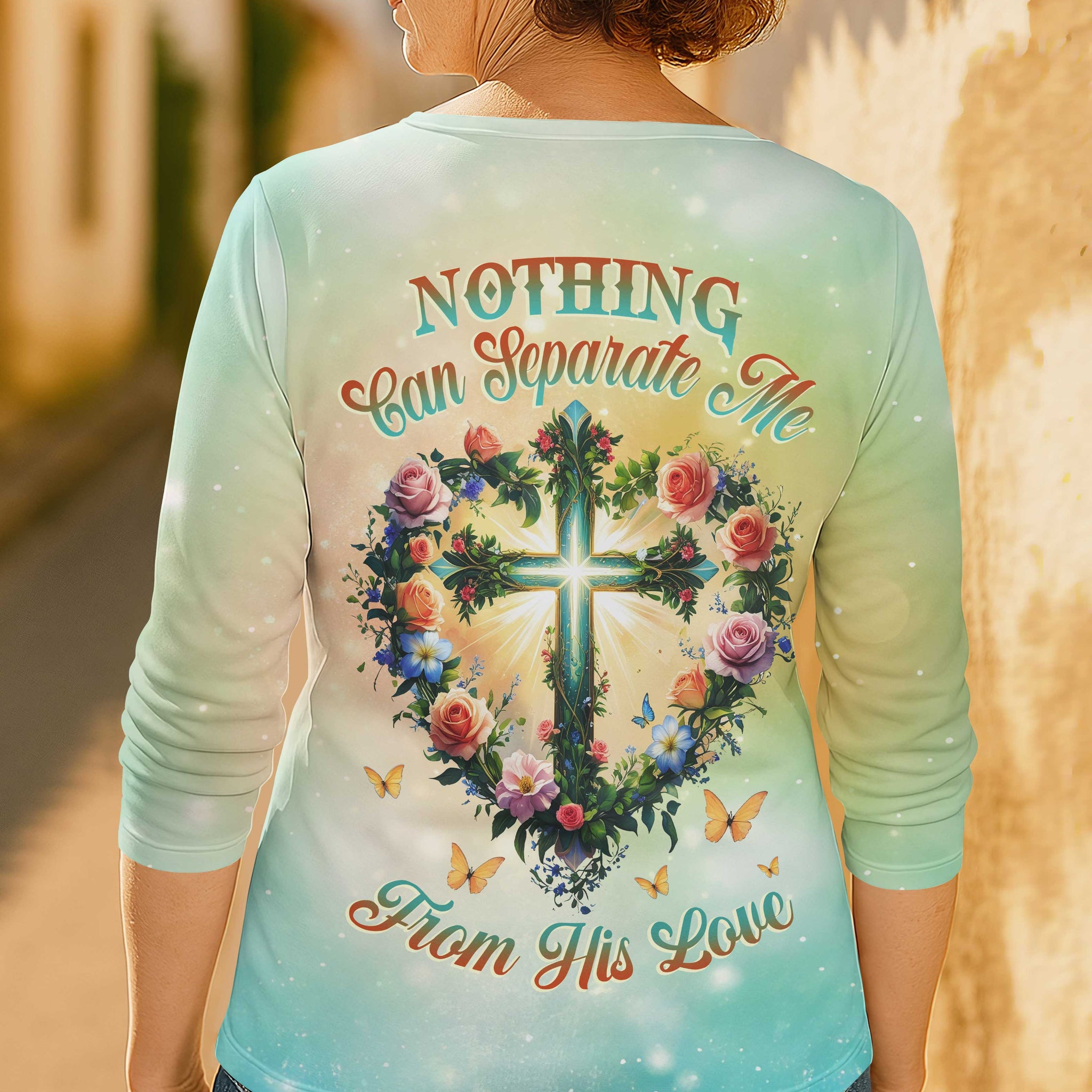 Nothing Can Separate Me From His Love All Over Print V-neck Long Sleeves Shirt