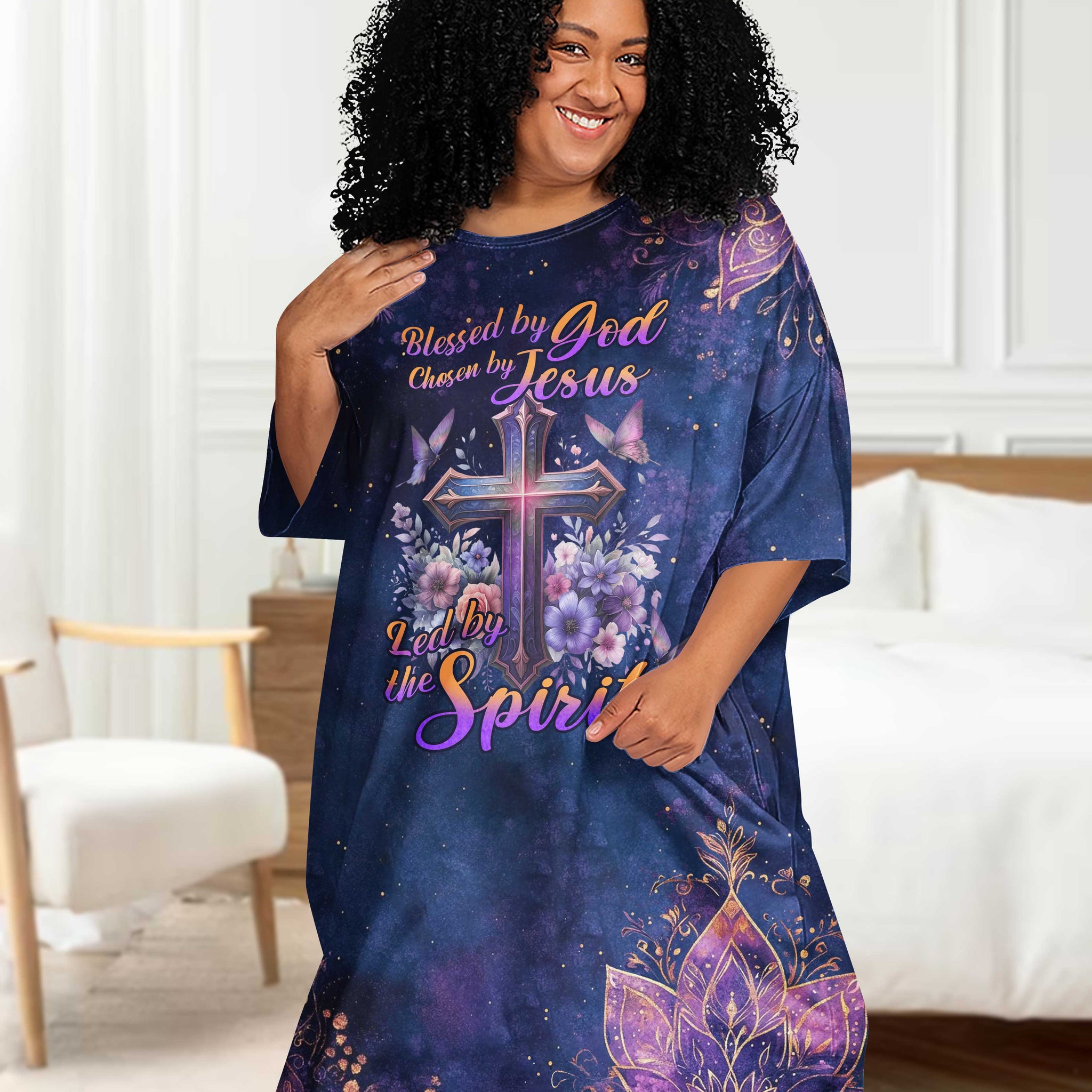 Blessed By God Chosen By Jesus All Over Print Sleep Tee