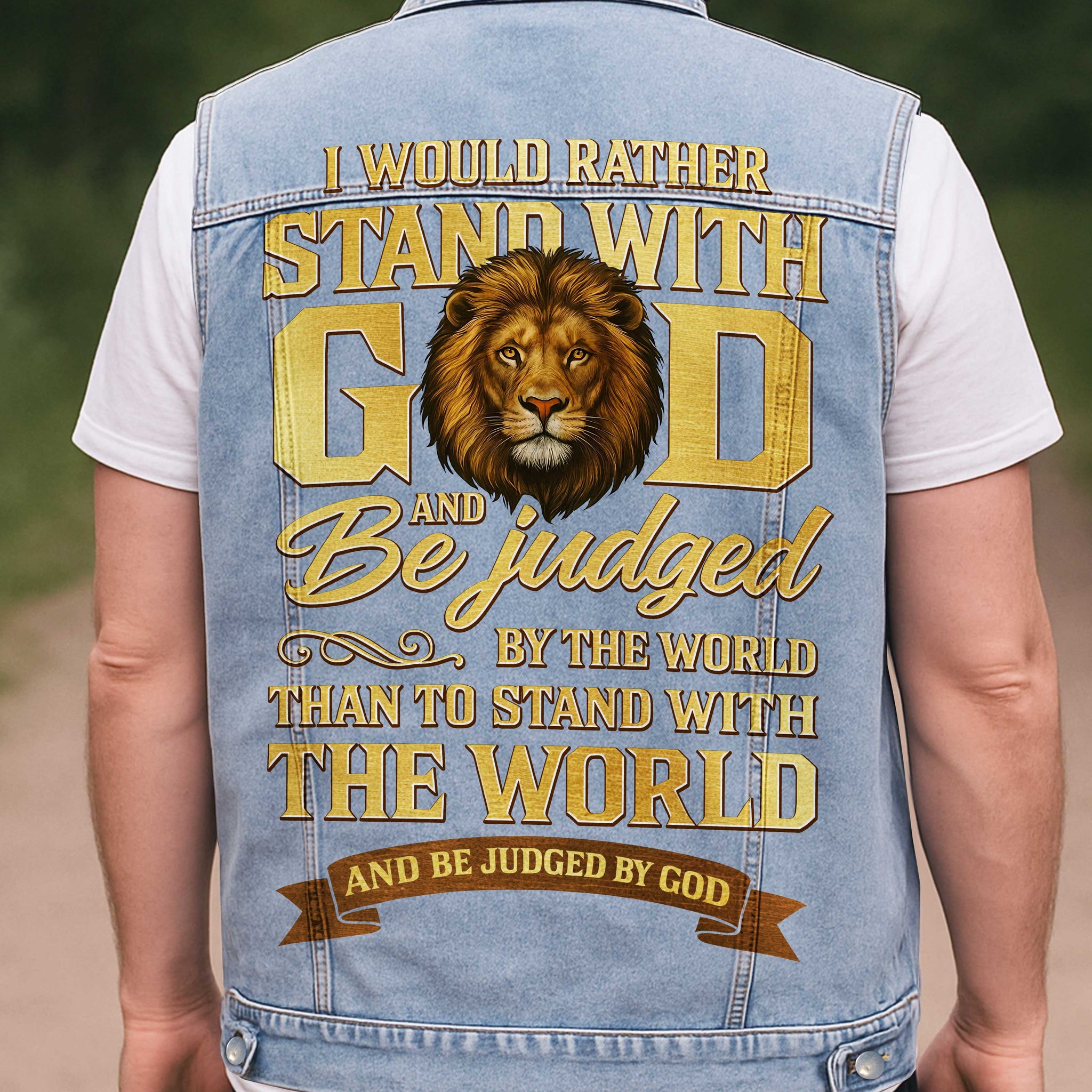 I Would Rather Stand With God Sleeveless Denim Jacket