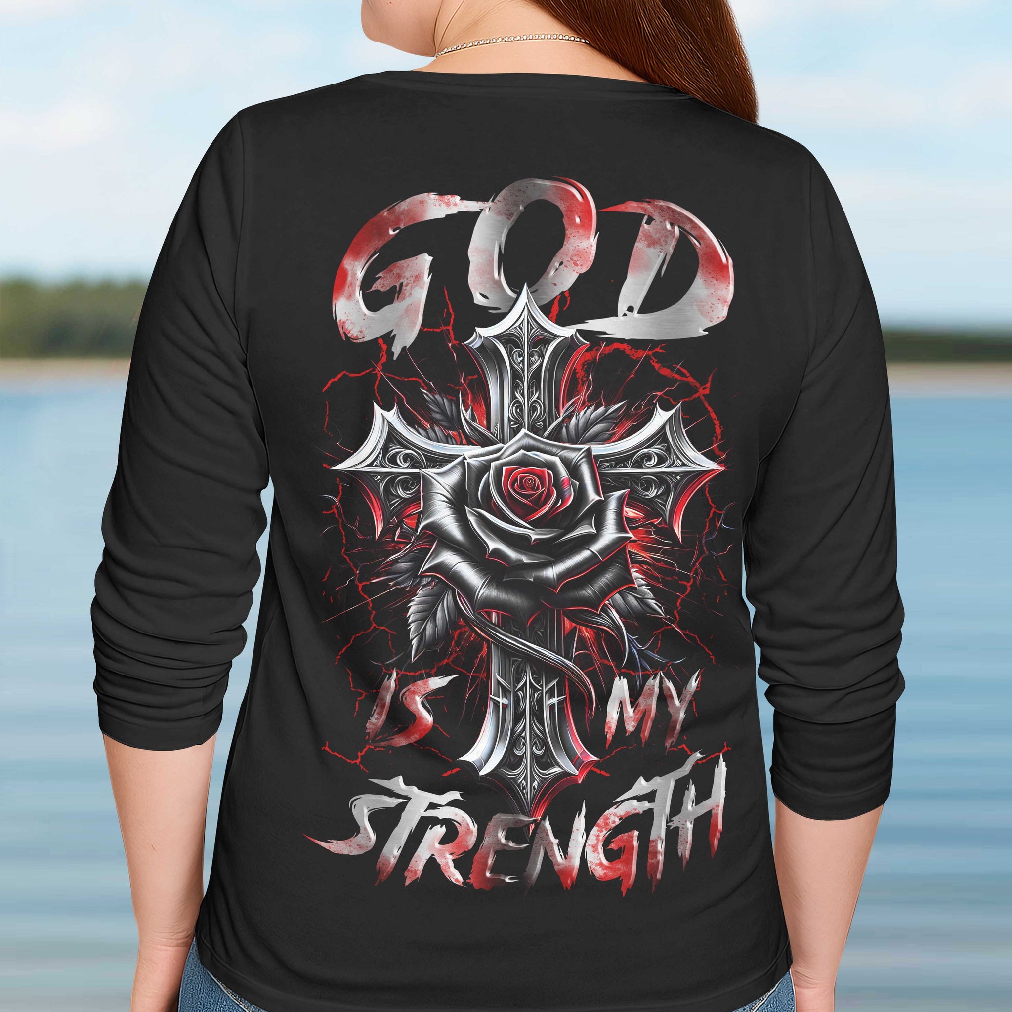 God Is My Strength All Over Print V-neck Long Sleeves Shirt
