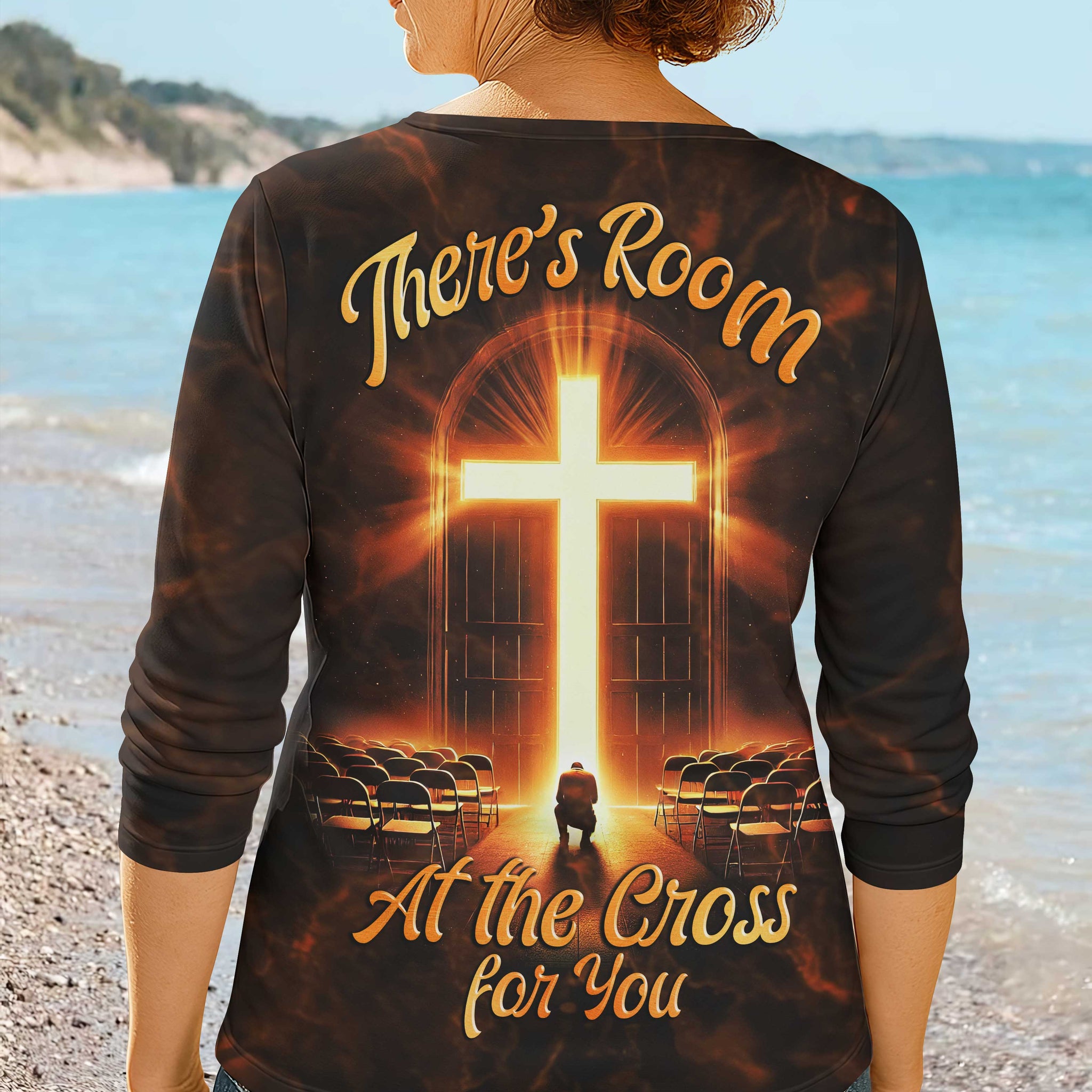 There's Room At The Cross For You All Over Print V-neck Long Sleeves Shirt