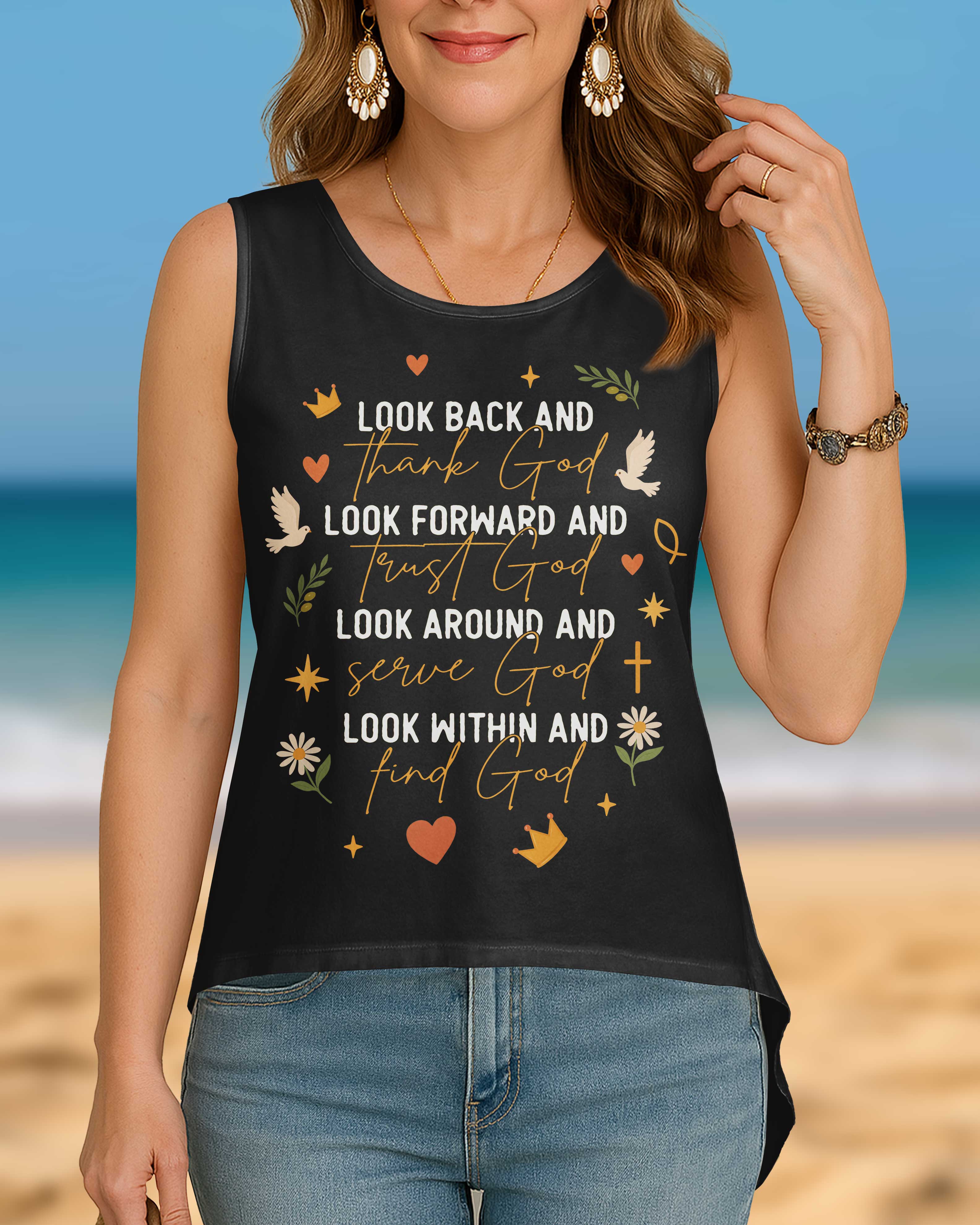 Look Back And Thank God Cut Out Wrap Back Tank Top