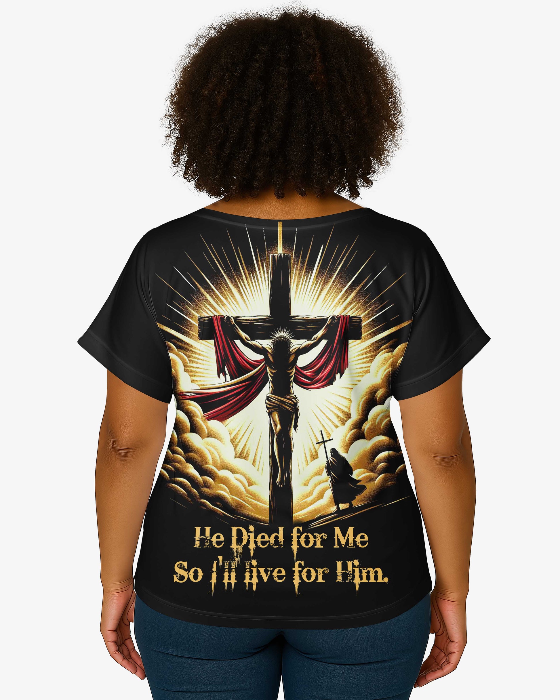 As He Lived For Me So I'll Live For Him All Over Print V-neck Dolman Sleeves Shirt