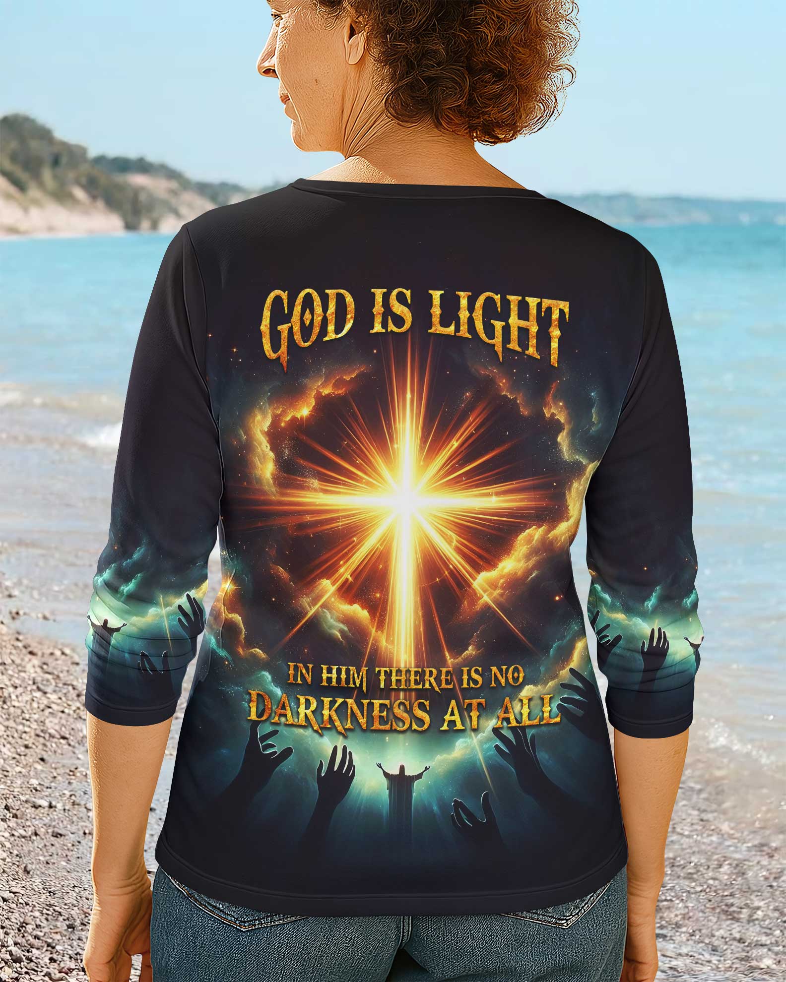 God Is Light In Him There Is No Darkness At All All Over Print V-neck Long Sleeves Shirt