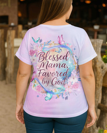 Blessed Mama, Favored by God All Over Print V-Neck Dolman Sleeves Shirt