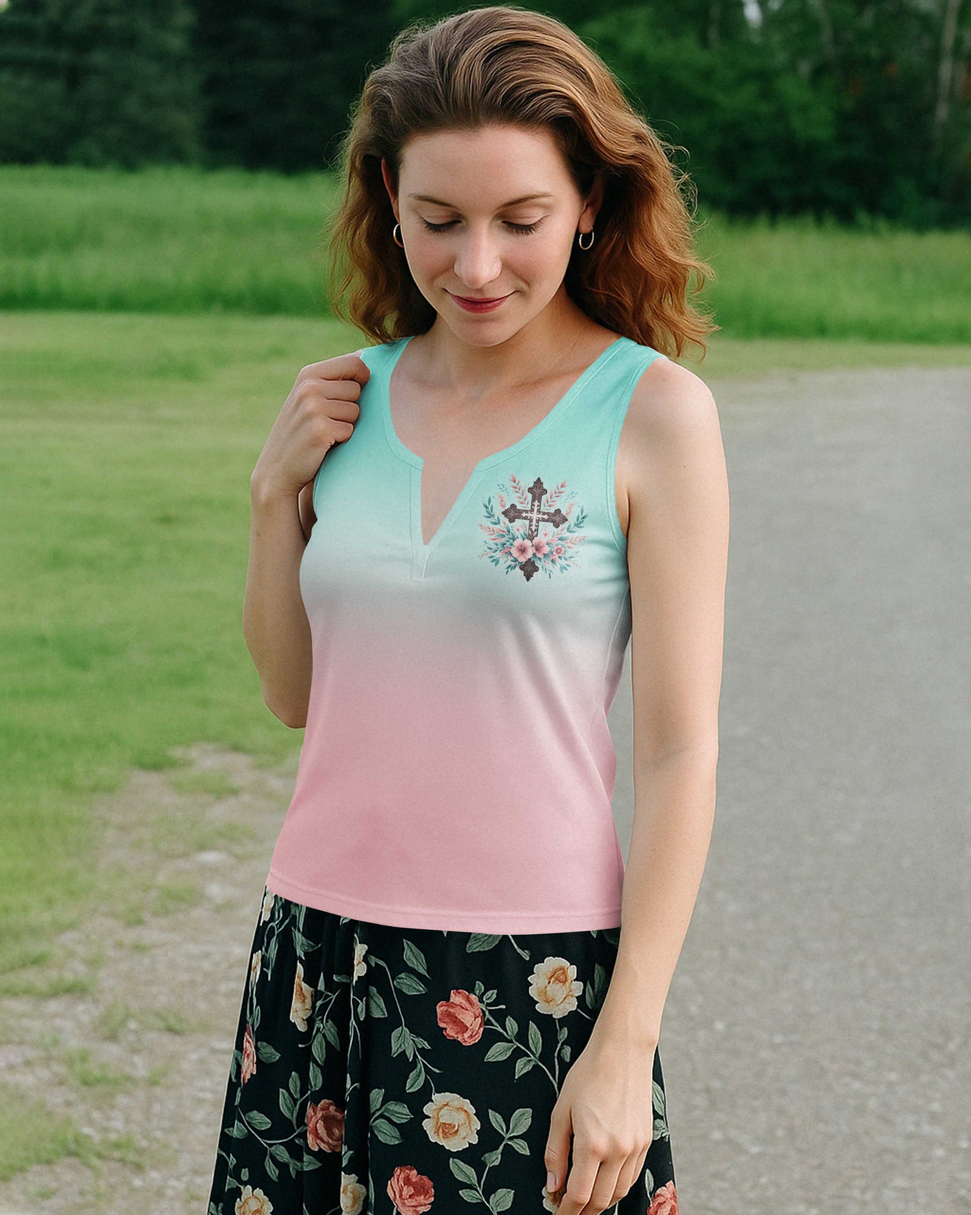 Fueled by Jesus & Coffee #MomLife All Over Print V-neck Tank Top