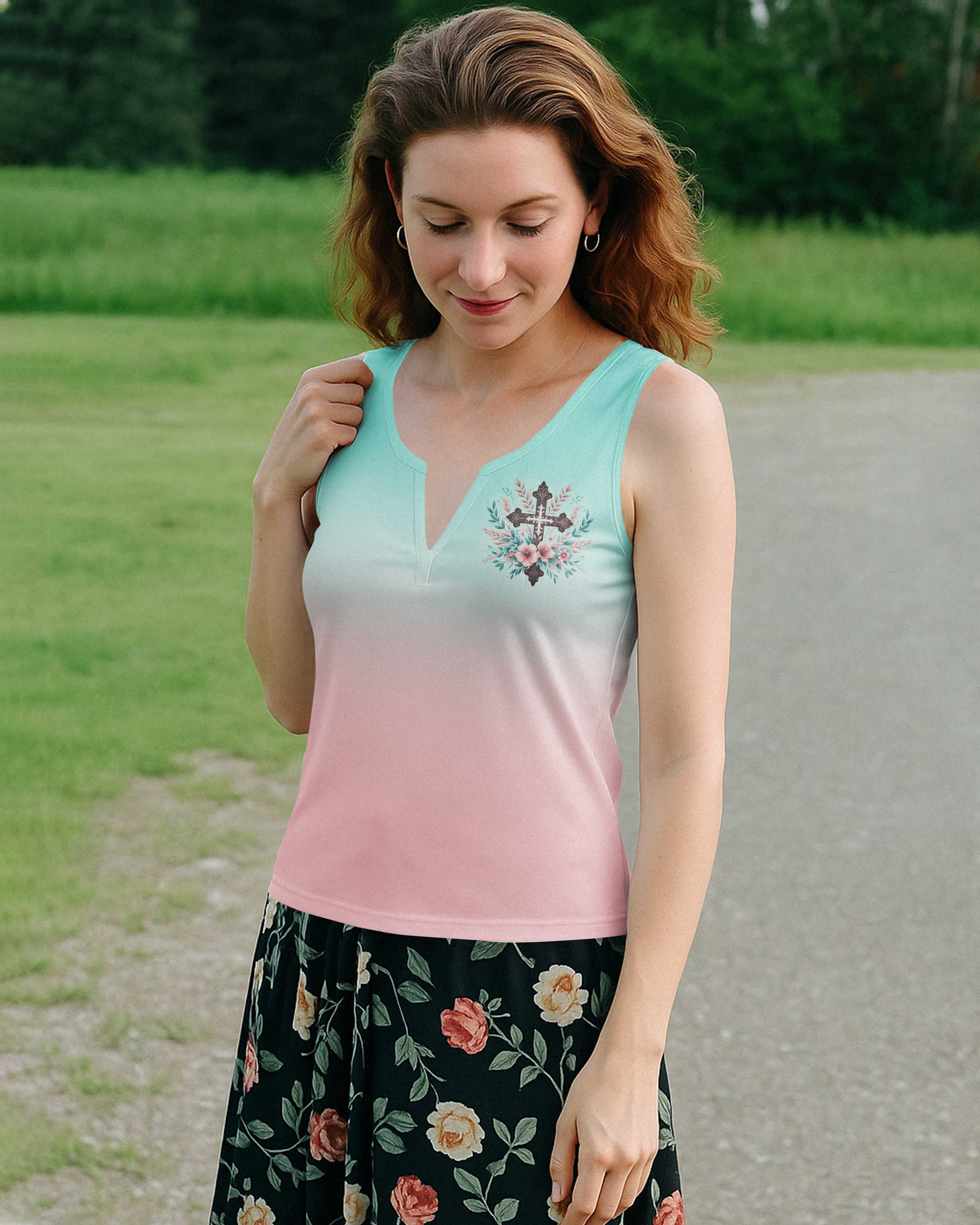 Fueled by Jesus & Coffee #MomLife All Over Print V-neck Tank Top