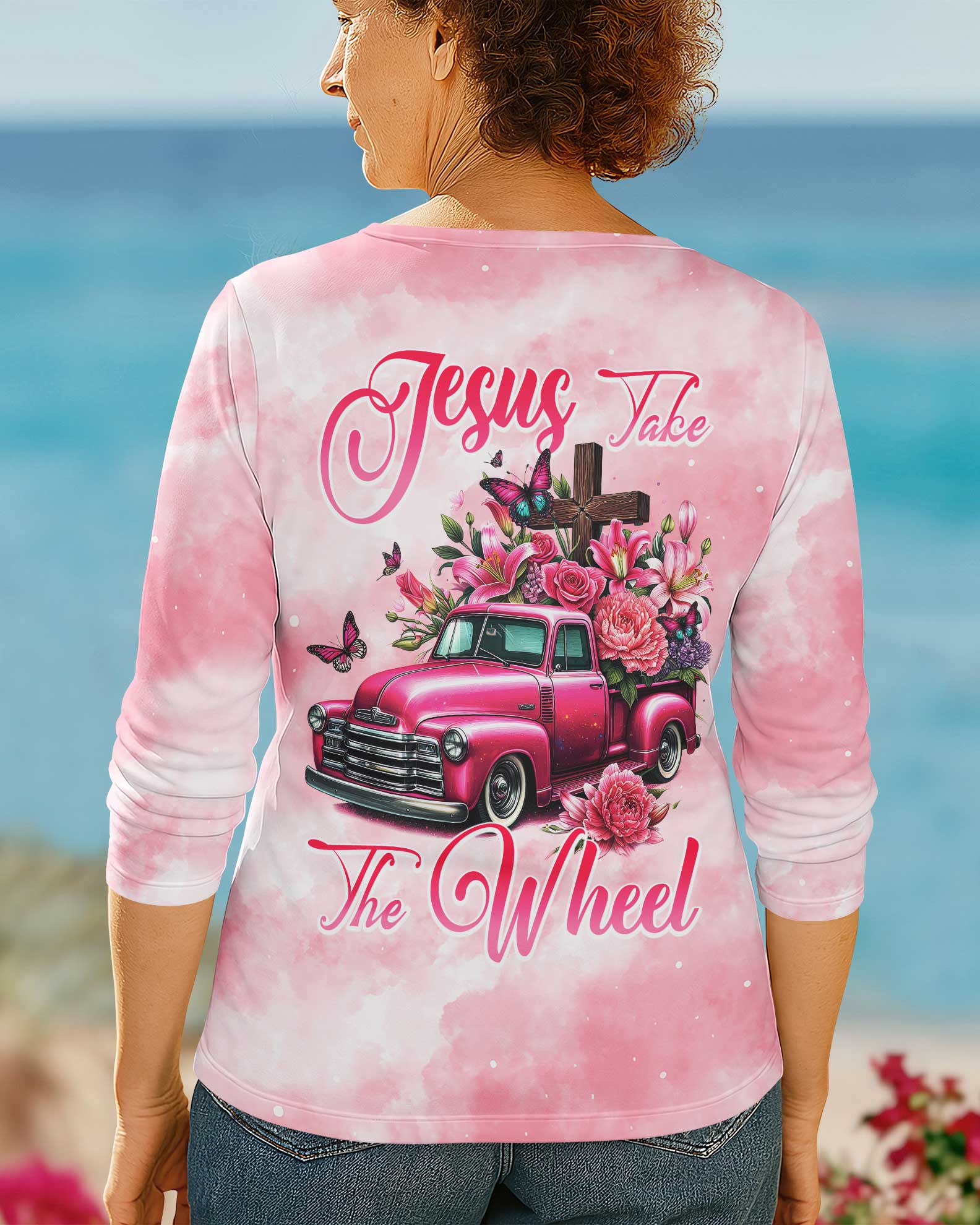 Jesus Take The Wheel All Over Print V-neck Long Sleeves Shirt