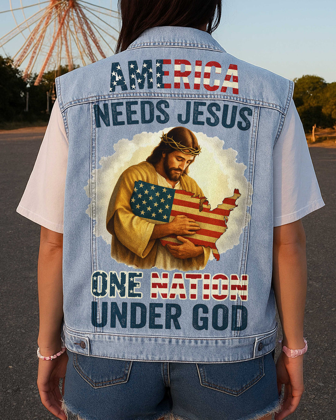 One Nation Under God Sleeveless Denim Jacket