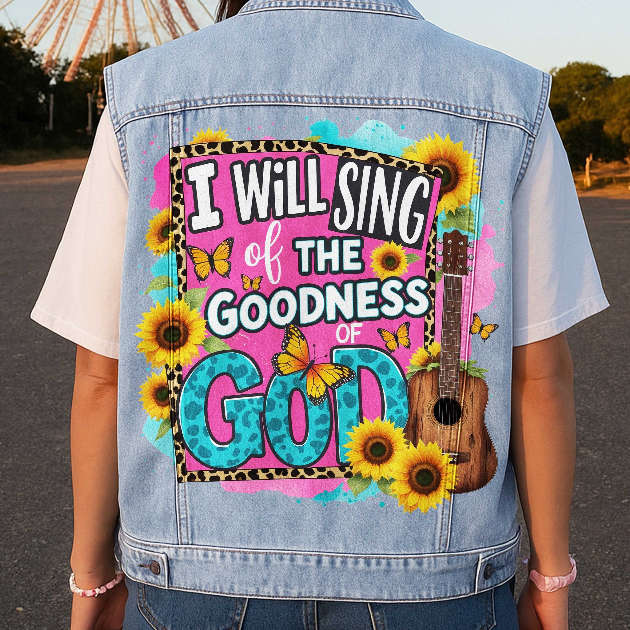 I Will Sing Of The Goodness Of God Sleeveless Denim Jacket