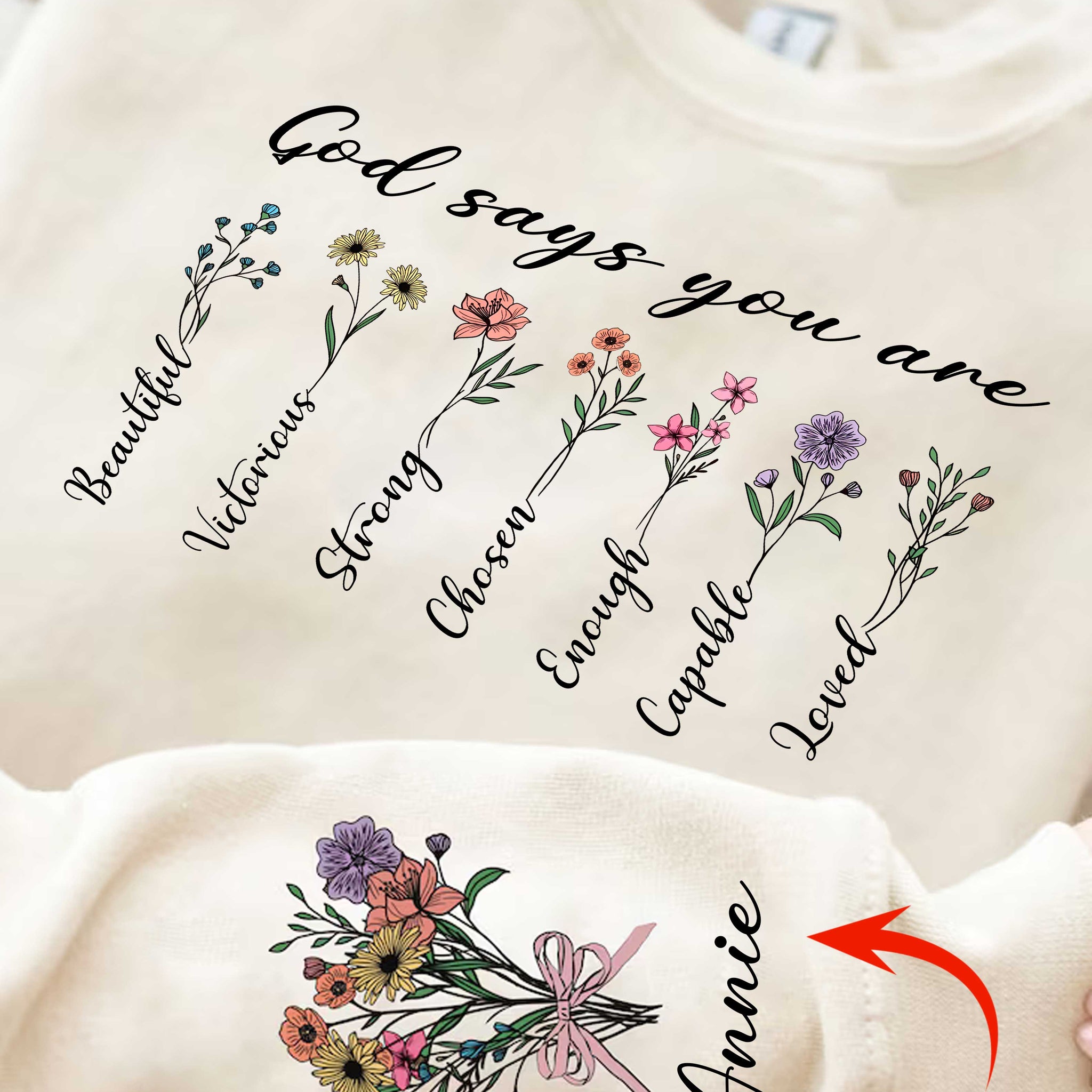 God Says You Are Sweatshirt, Custom Name Bible Verse, Floral Christian Gift, Personalized Bible Sweater