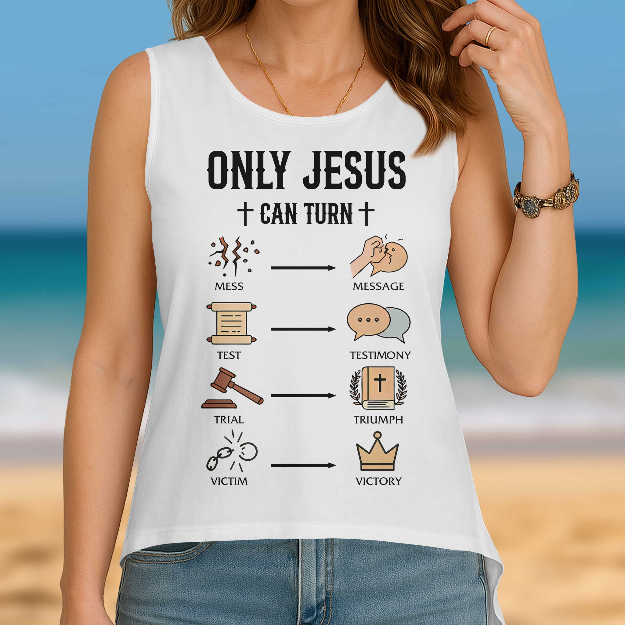 Only Jesus Can Turn Cut Out Wrap Back Tank Top