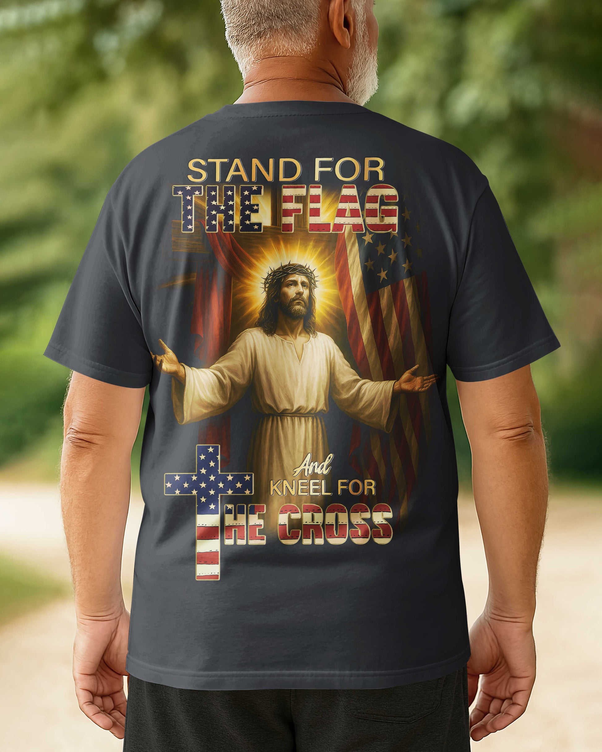 Stand For The Flag, Kneel For The Cross All Over Print T-Shirt