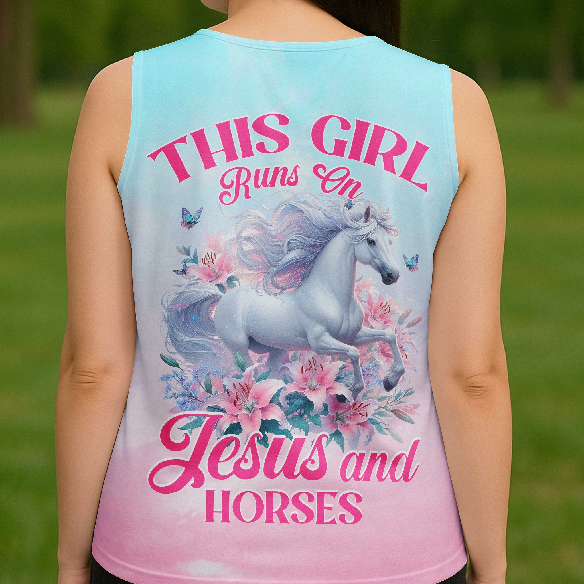 This Girl Runs On Jesus And Horses All Over Print V-neck Tank Top