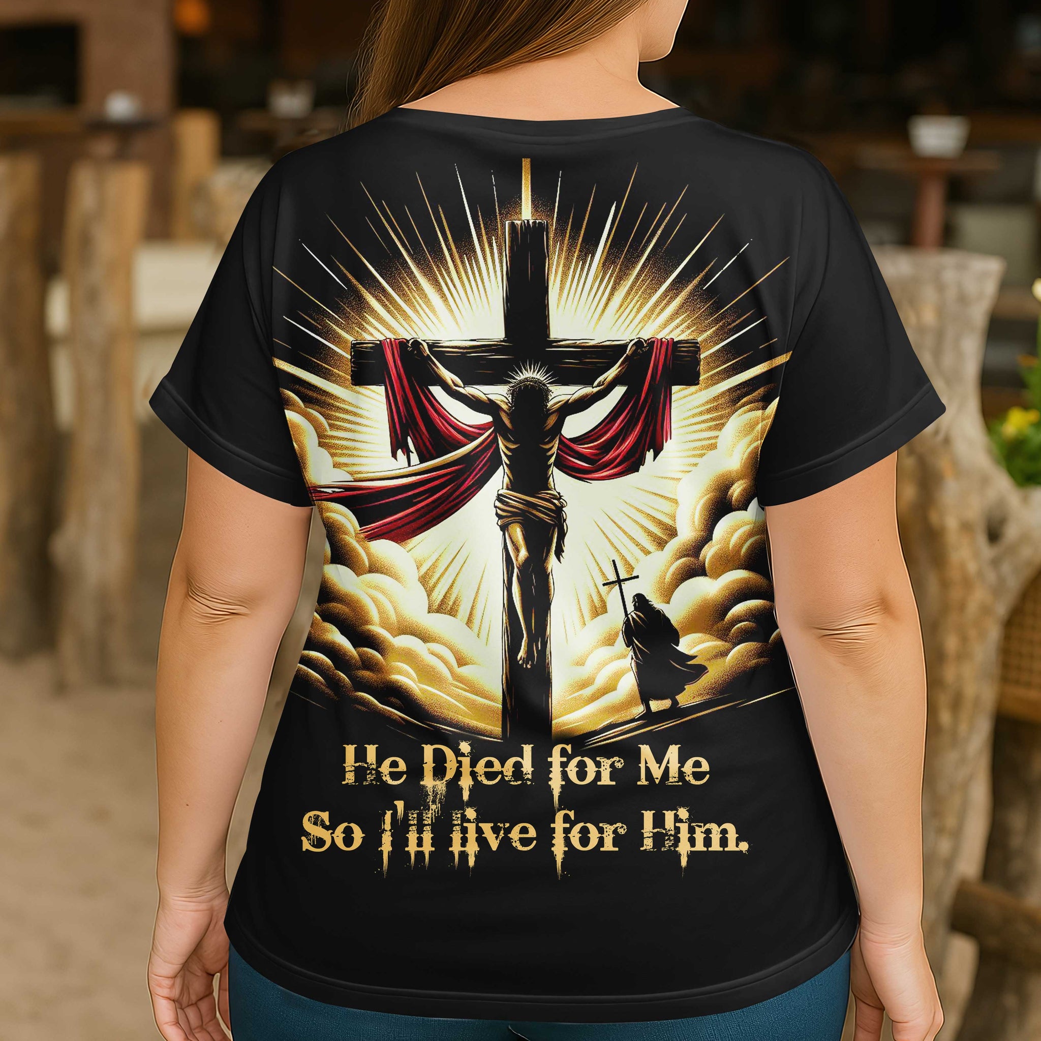 As He Lived For Me So I'll Live For Him All Over Print V-neck Dolman Sleeves Shirt