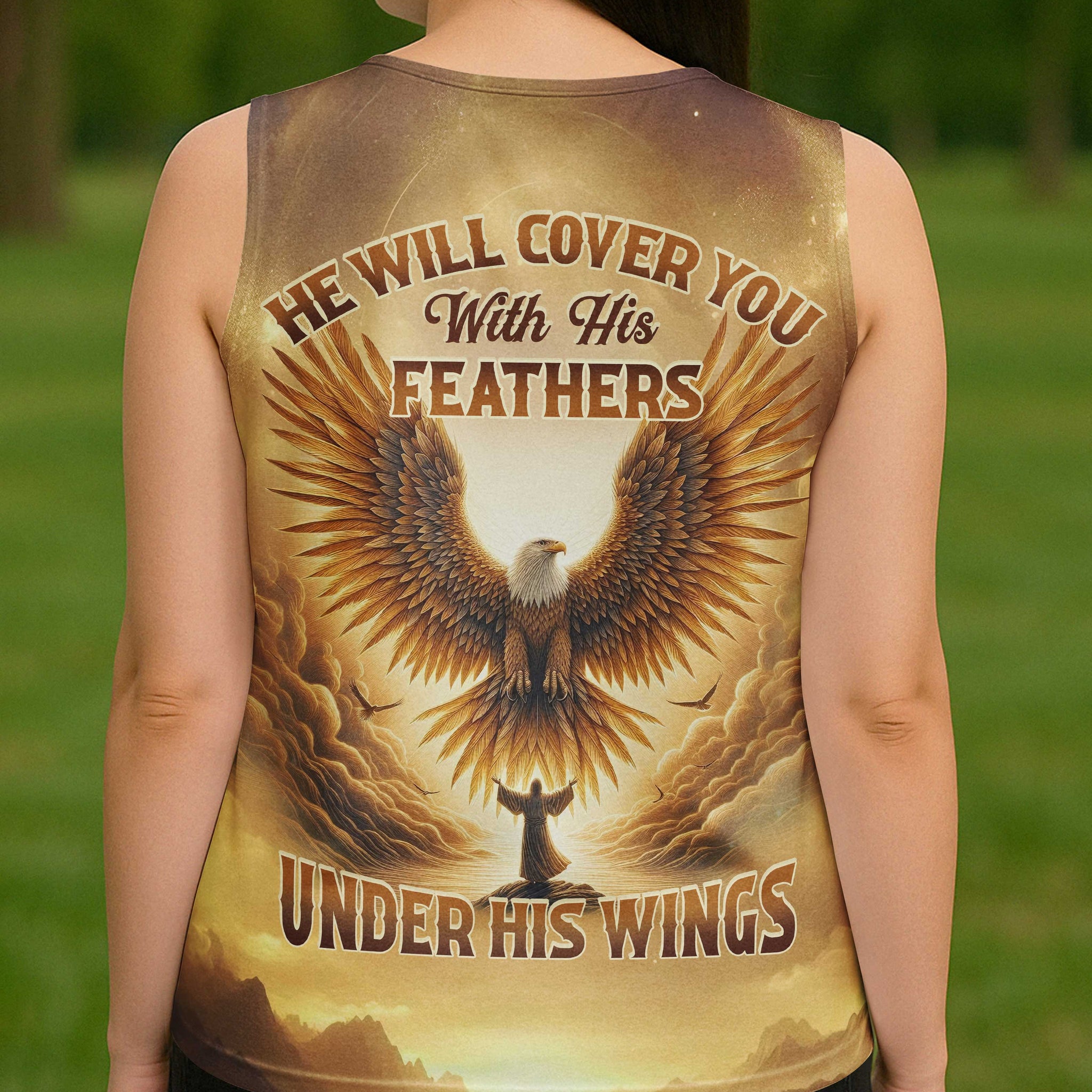 He Will Cover You With His Feathers Under His Wings All Over Print V-neck Tank Top
