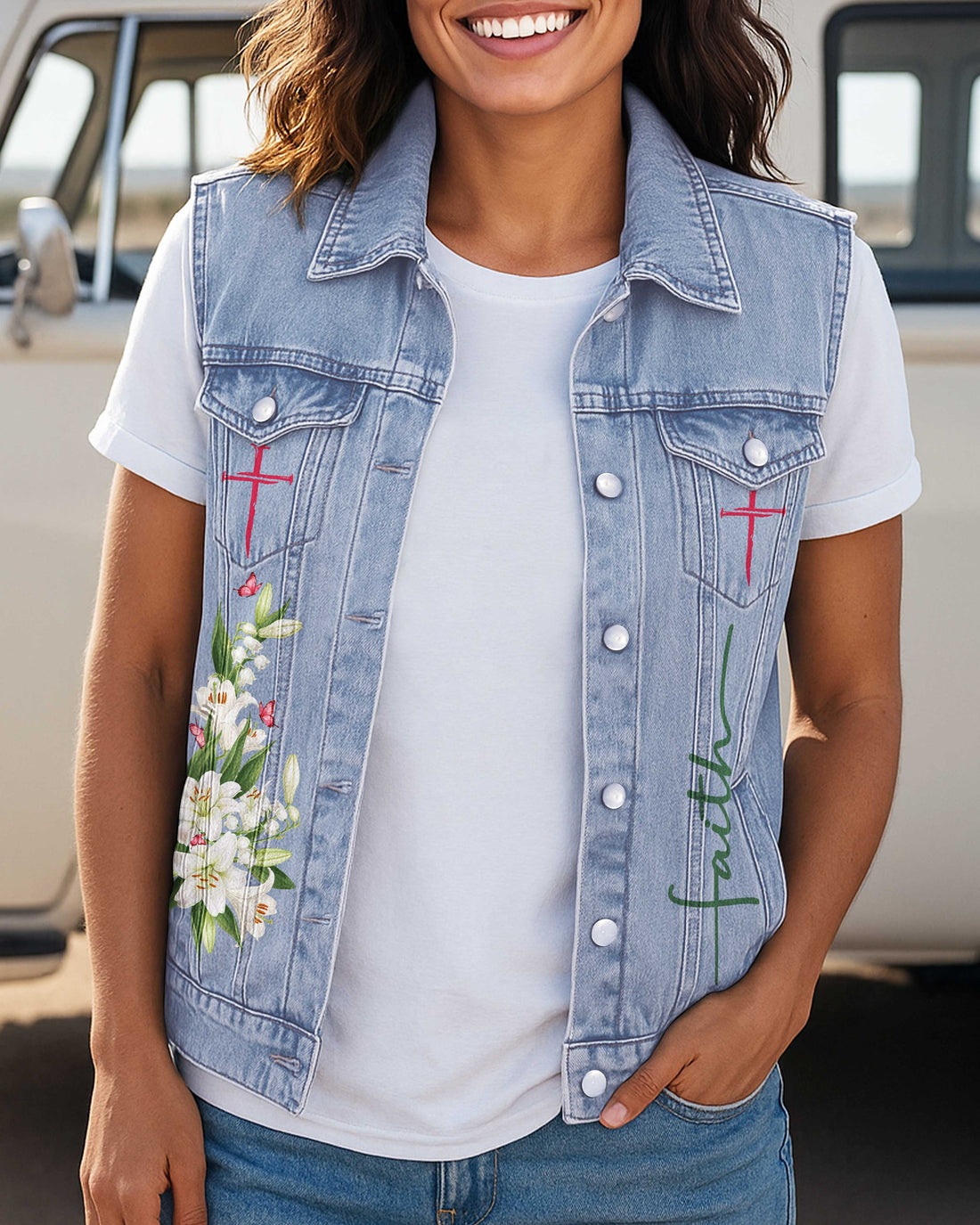 Cardinals Appear When Angels Are Near Sleeveless Denim Jacket