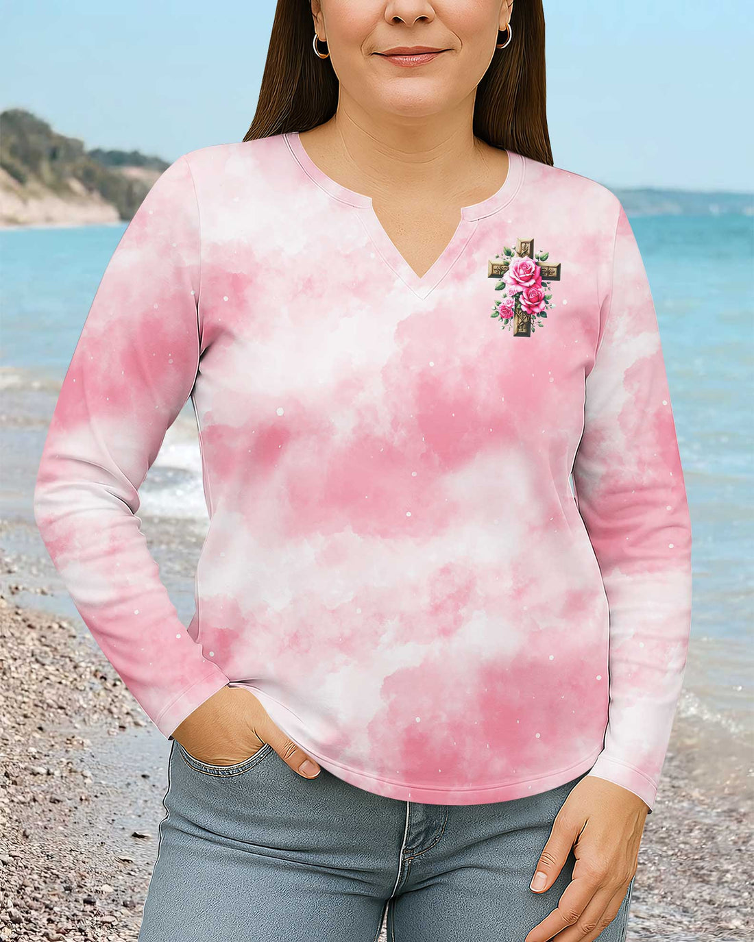 Jesus Take The Wheel All Over Print V-neck Long Sleeves Shirt