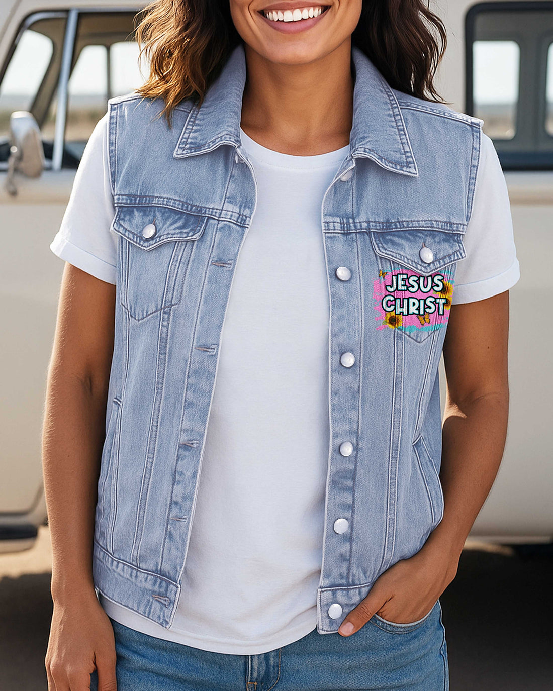 I Will Sing Of The Goodness Of God Sleeveless Denim Jacket