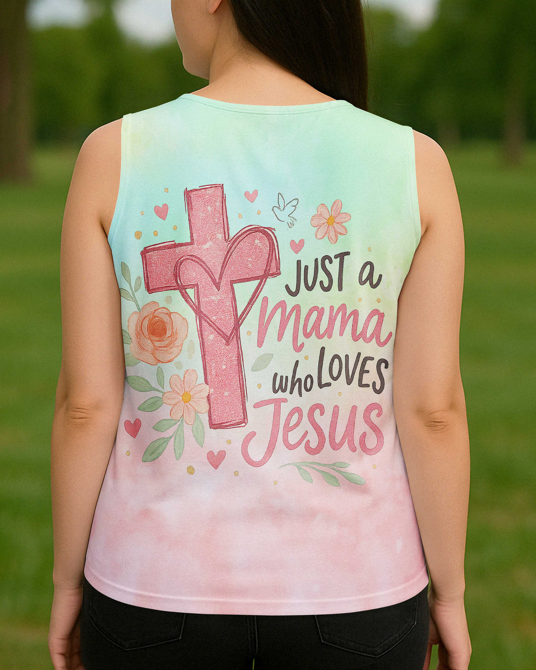 Just a Mama Who Loves Jesus All Over Print V-neck Tank Top