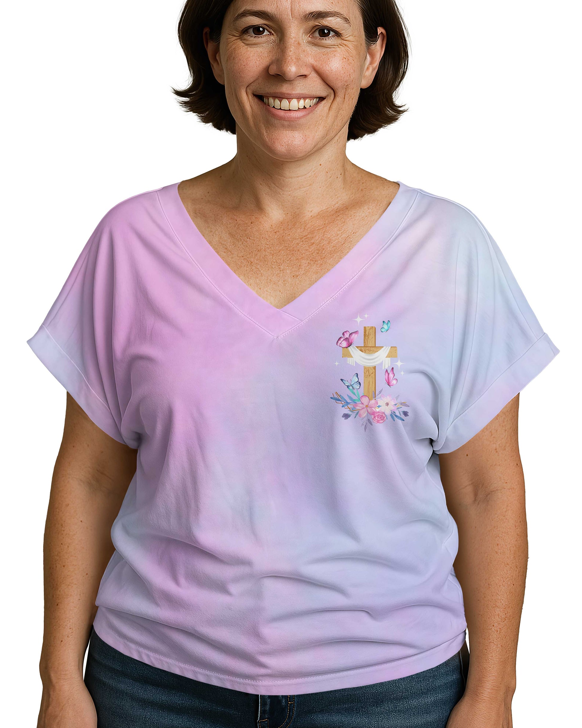 Blessed Mama, Favored by God All Over Print V-Neck Dolman Sleeves Shirt