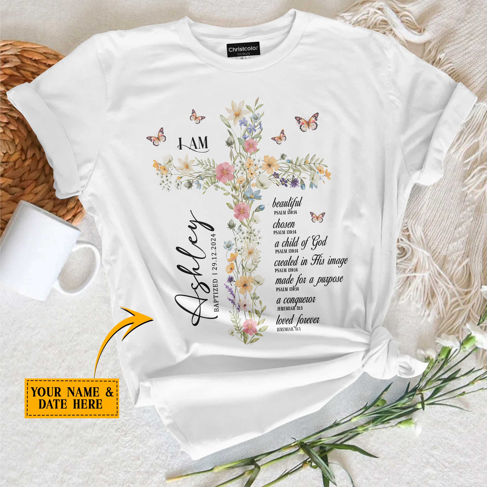 Personalized I Am T-Shirt, Baptism or Dedication Gift for Women or Girl, Christening Keepsake
