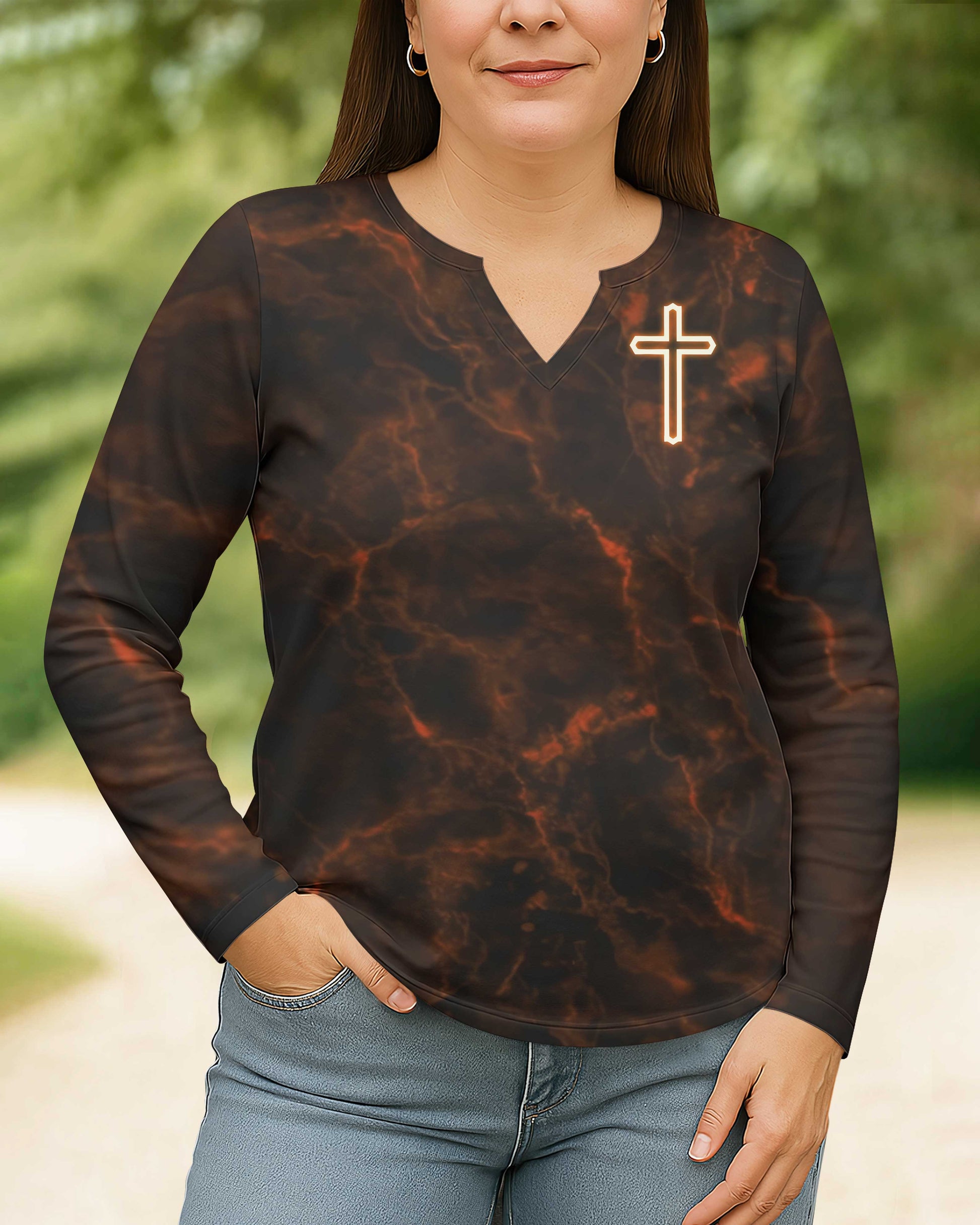 There's Room At The Cross For You All Over Print V-neck Long Sleeves Shirt