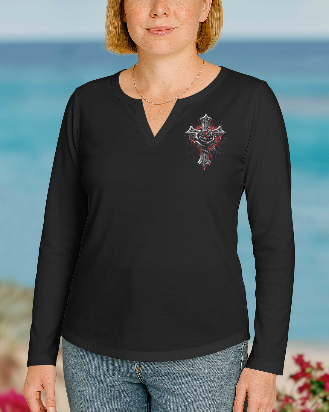 God Is My Strength All Over Print V-neck Long Sleeves Shirt