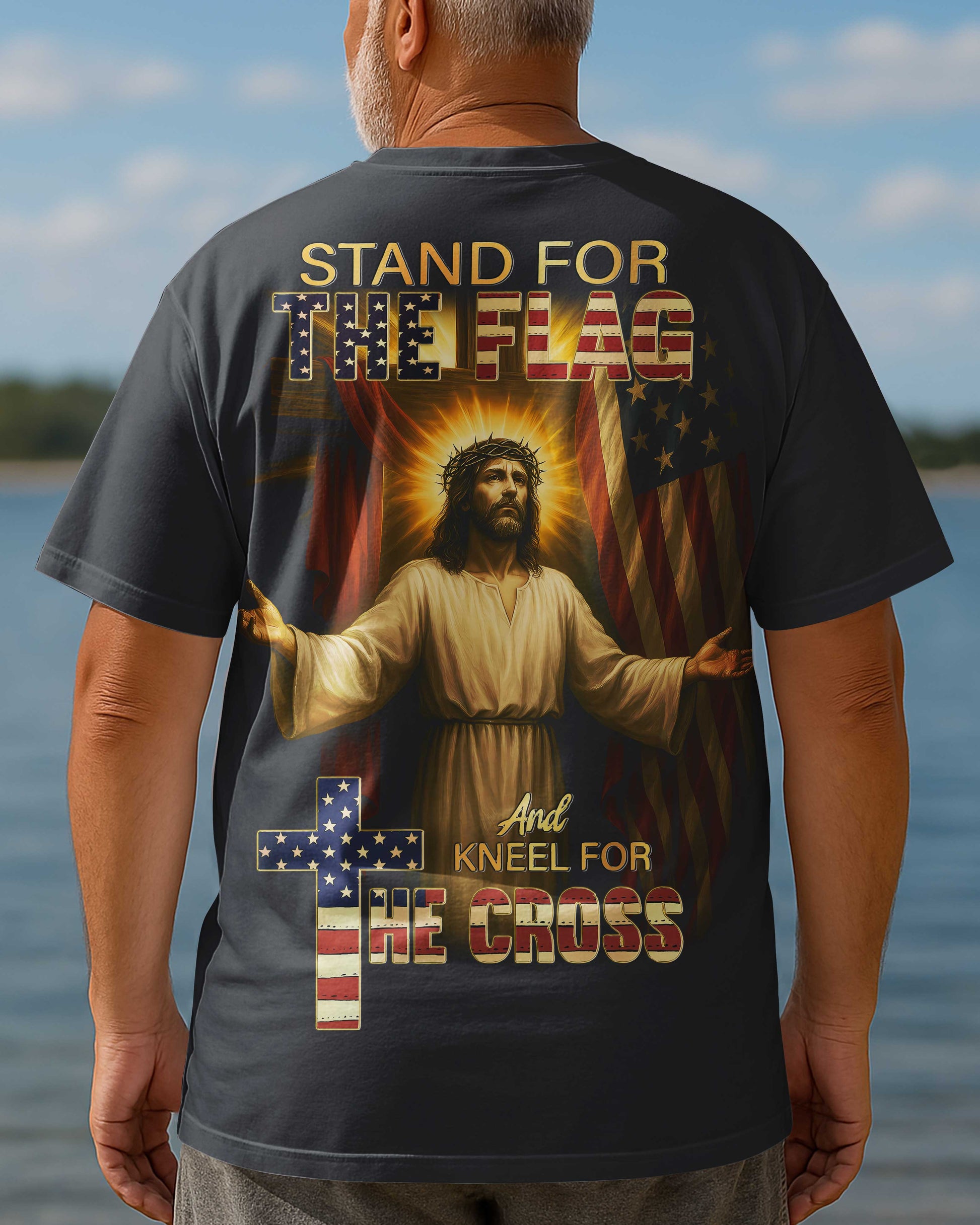 Stand For The Flag, Kneel For The Cross All Over Print T-Shirt