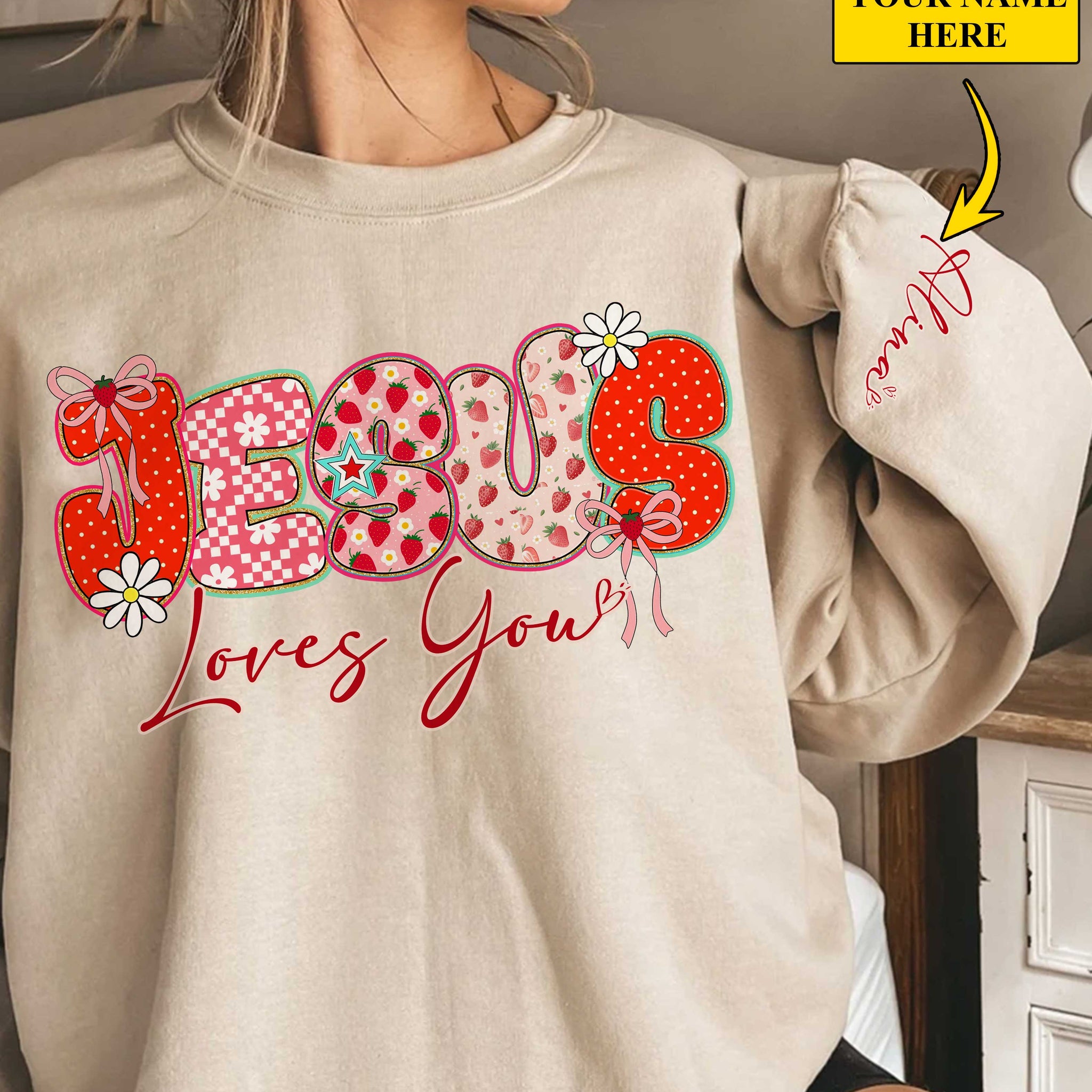Jesus Loves You Sweater Gift, Summer Strawberry, Christian Gift, Bible Verse Sweater