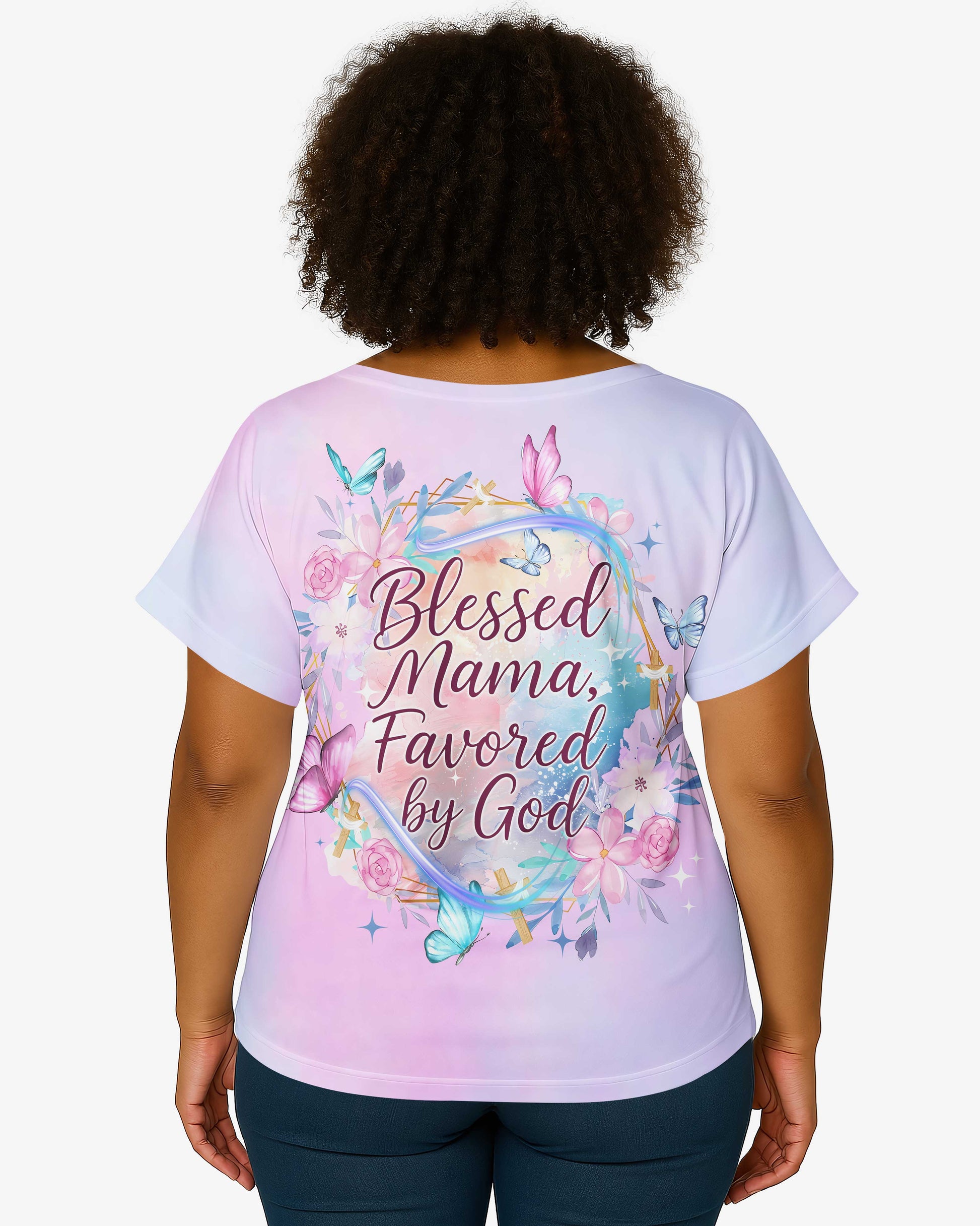 Blessed Mama, Favored by God All Over Print V-Neck Dolman Sleeves Shirt