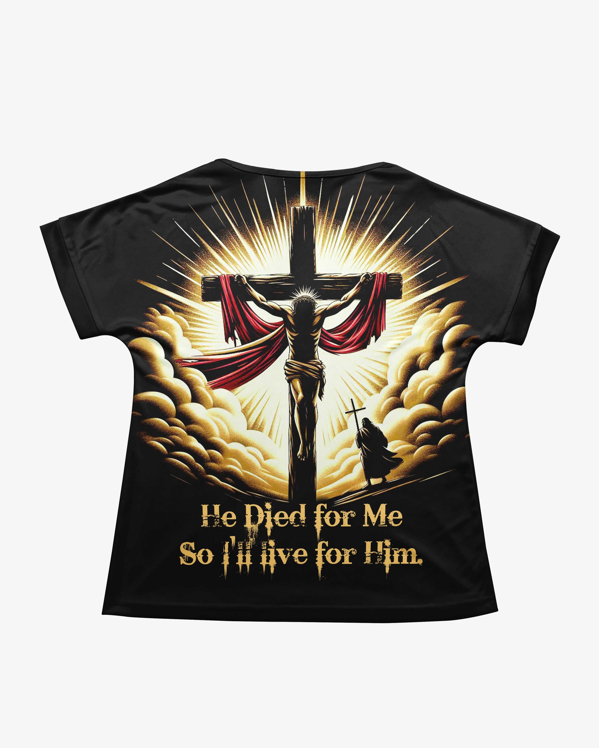 As He Lived For Me So I'll Live For Him All Over Print V-neck Dolman Sleeves Shirt